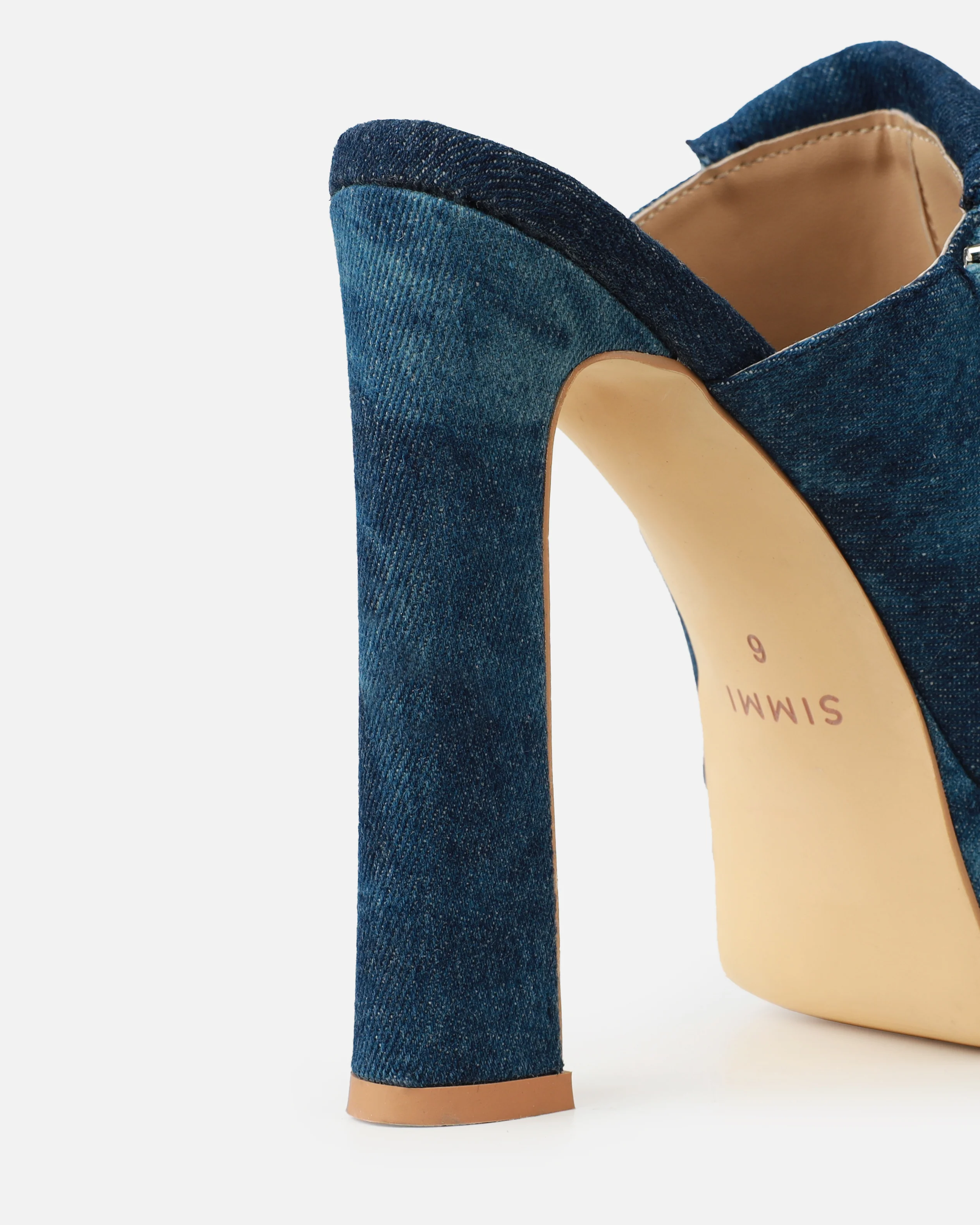 Jenson Dark Blue Denim Zip Platform Block Heel Mules - Image 3