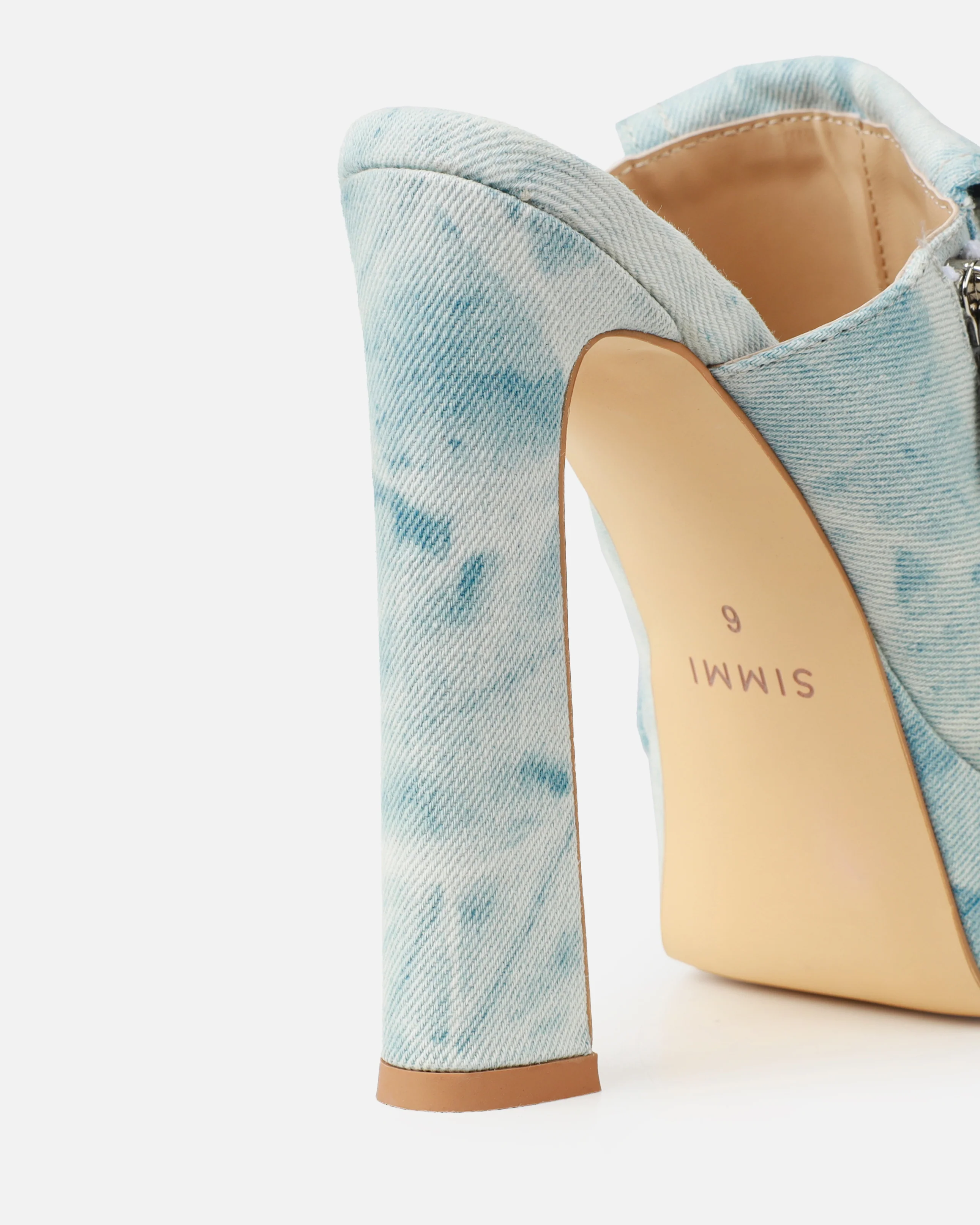 Jenson Light Blue Denim Zip Platform Block Heel Mules - Image 3