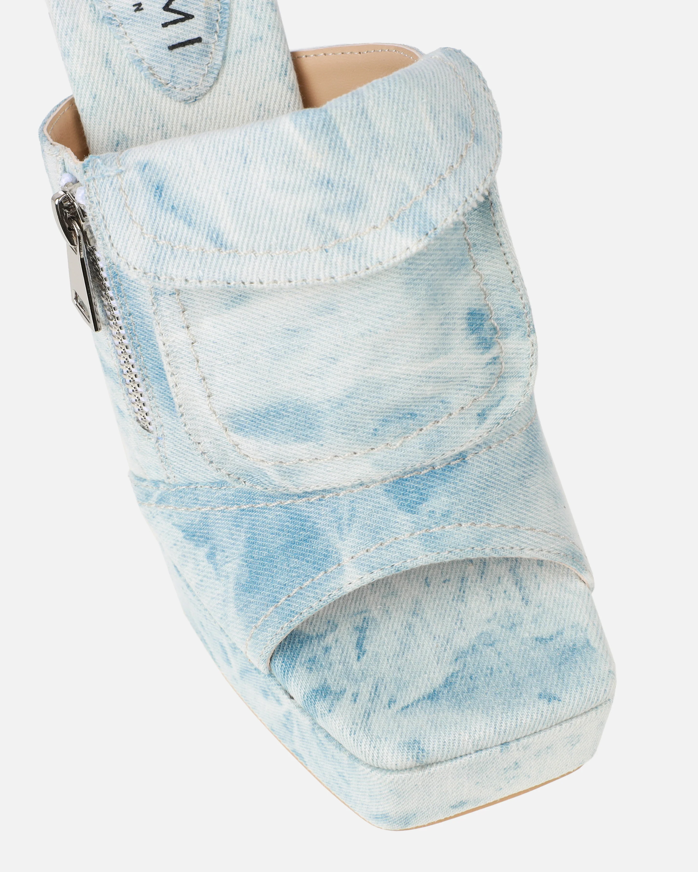 Jenson Light Blue Denim Zip Platform Block Heel Mules - Image 4