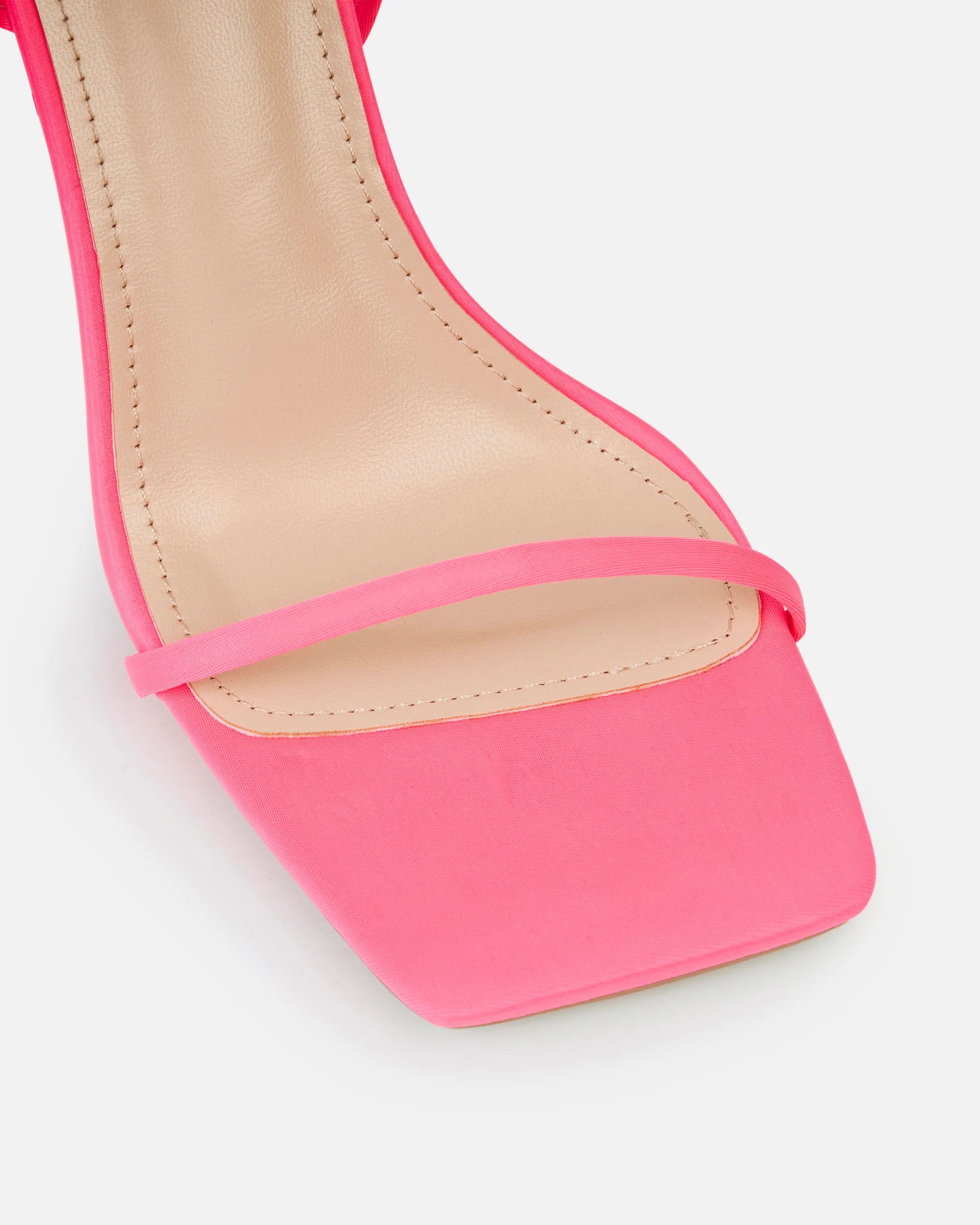 Jessy Bright Pink Lycra Lace Up Stiletto Heels - Image 3