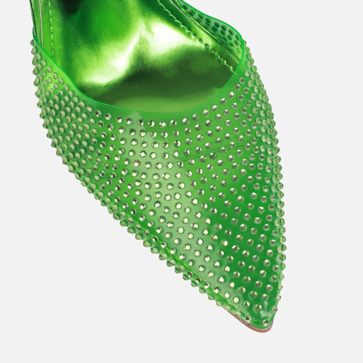 Jessyca Green Clear Diamante Pointed Stiletto Mules - Image 3