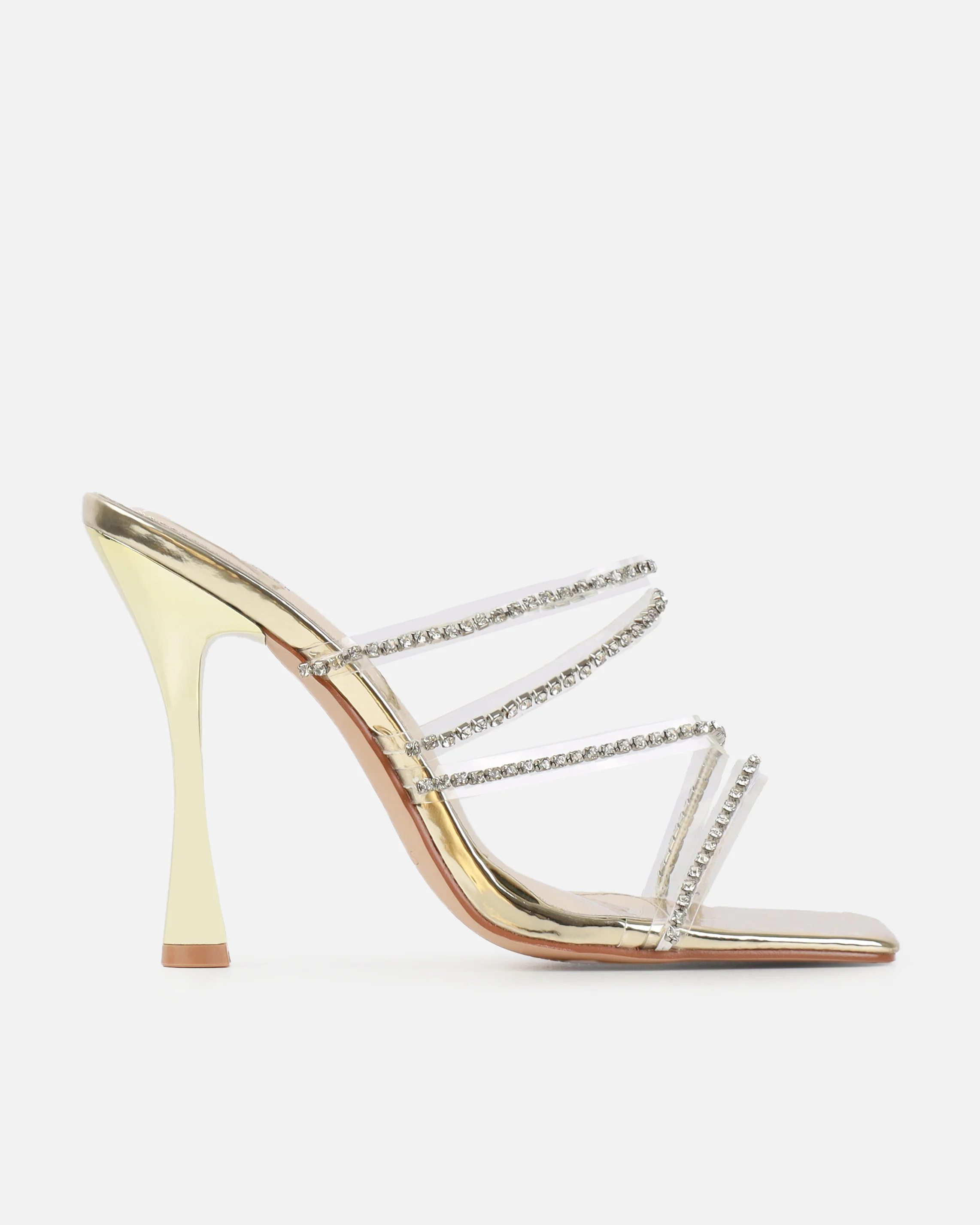 Jeyda gold mirror diamante heel mules - Image 2