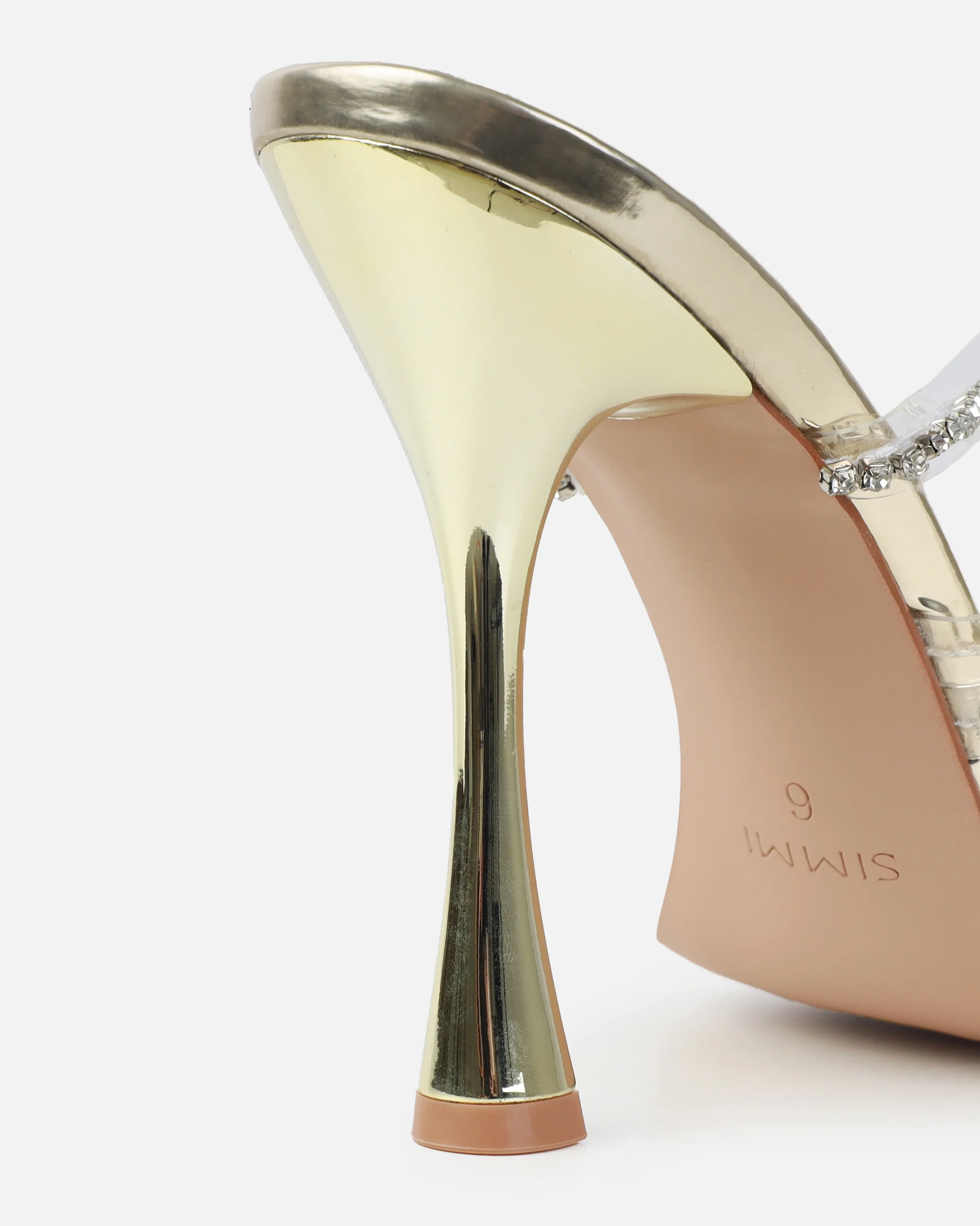 Jeyda gold mirror diamante heel mules - Image 3