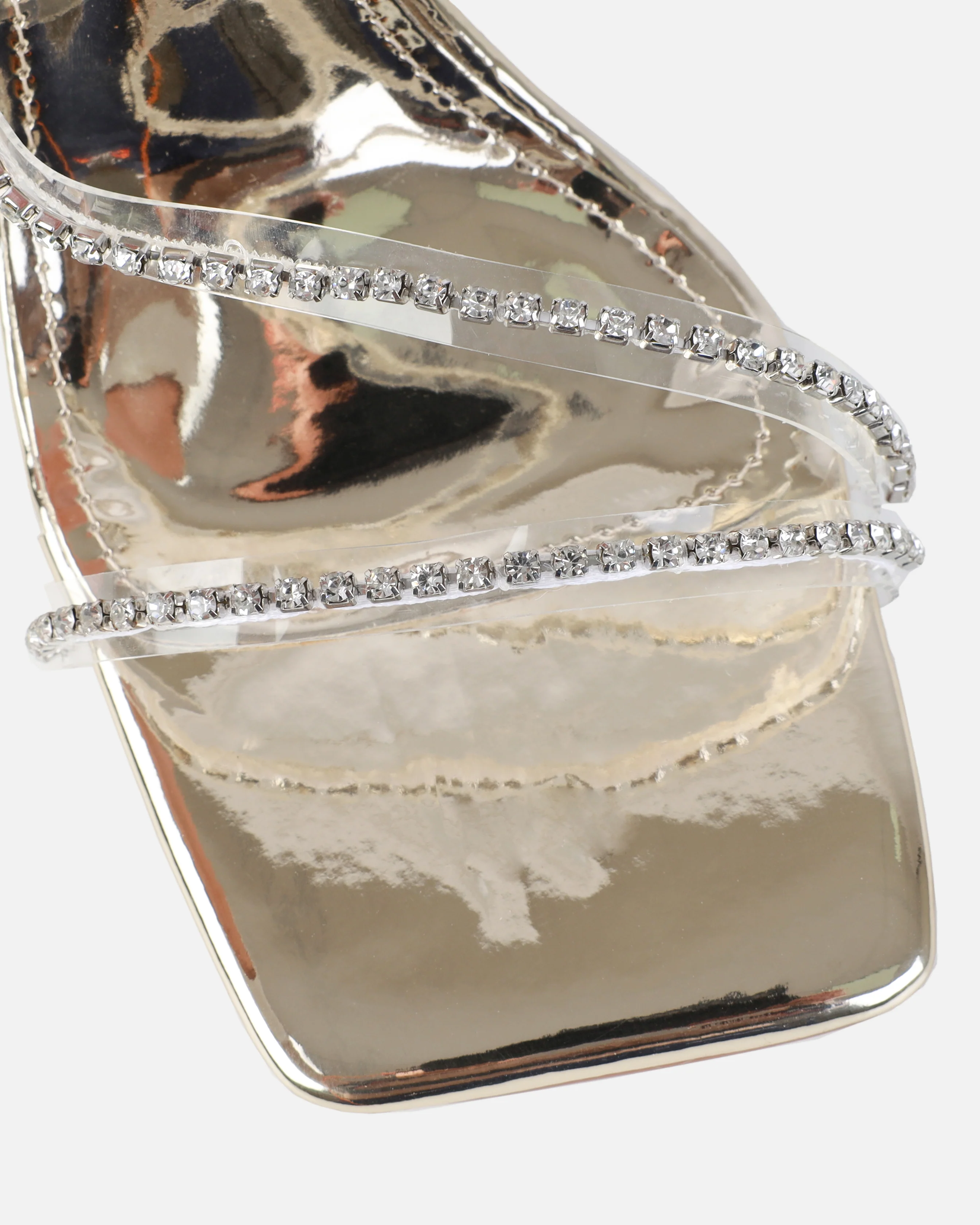 Jeyda gold mirror diamante heel mules - Image 4