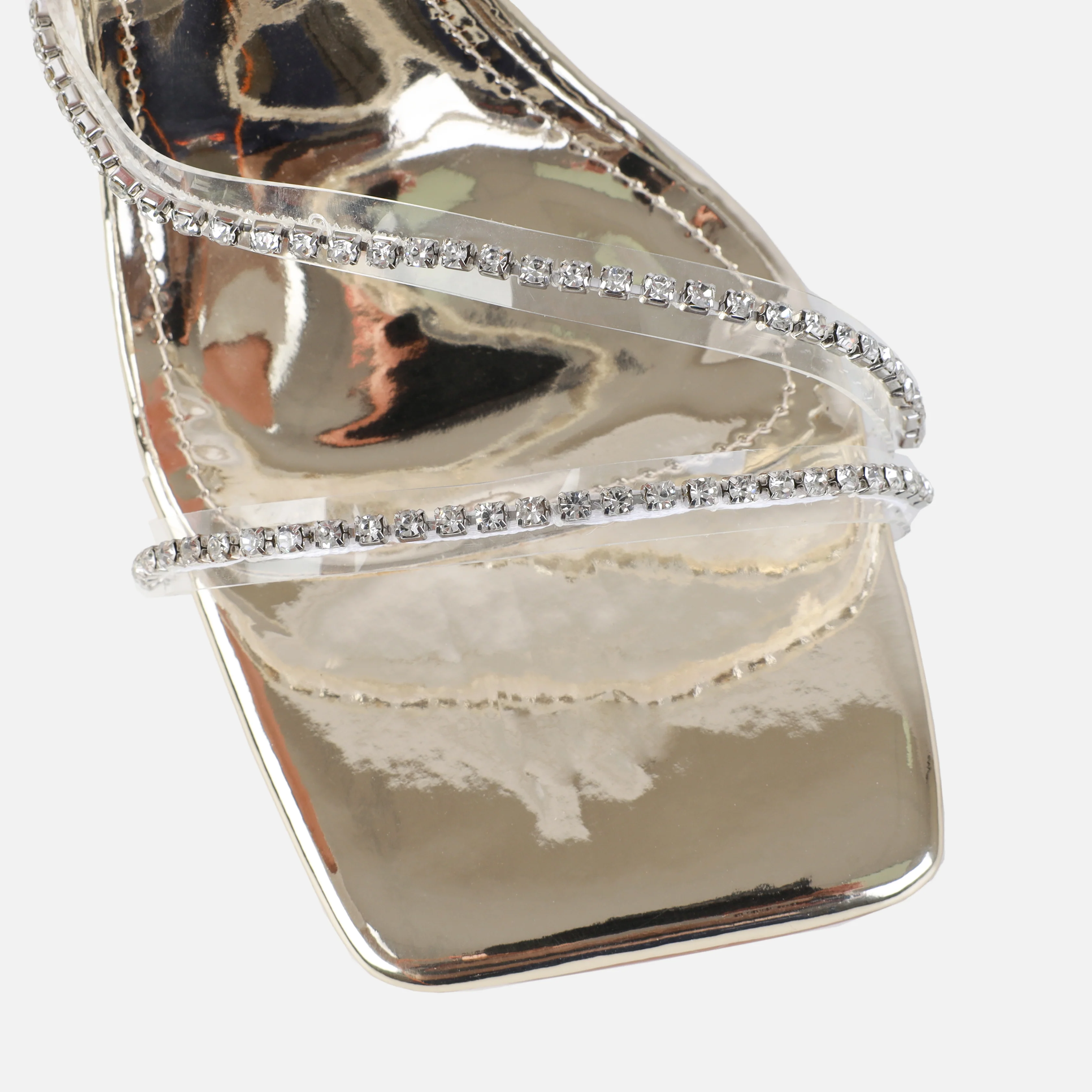 Jeyda Wide Fit Clear Gold Diamante Heels - Image 2