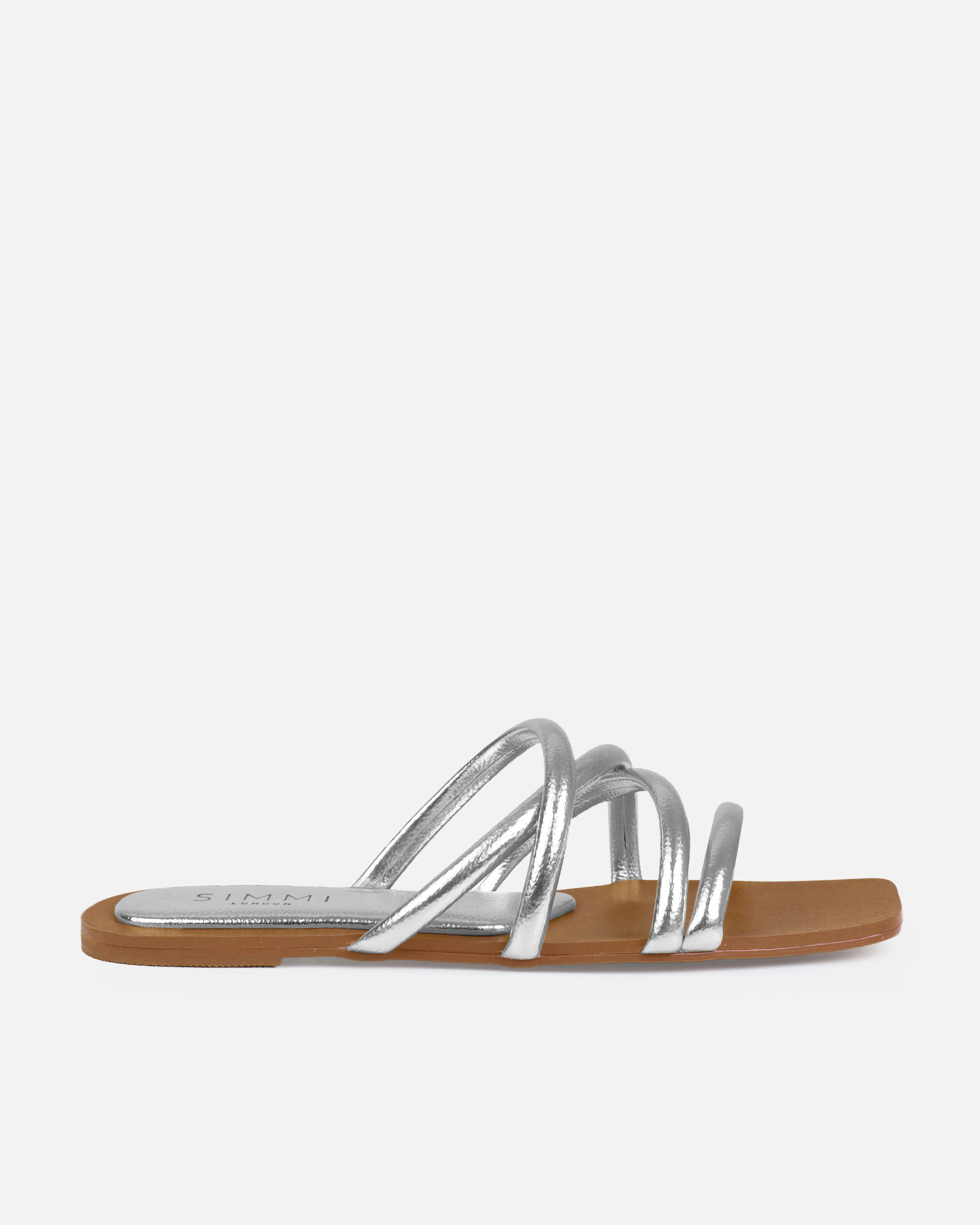 Joelley Silver Metallic Strappy Flat Slides - Image 2
