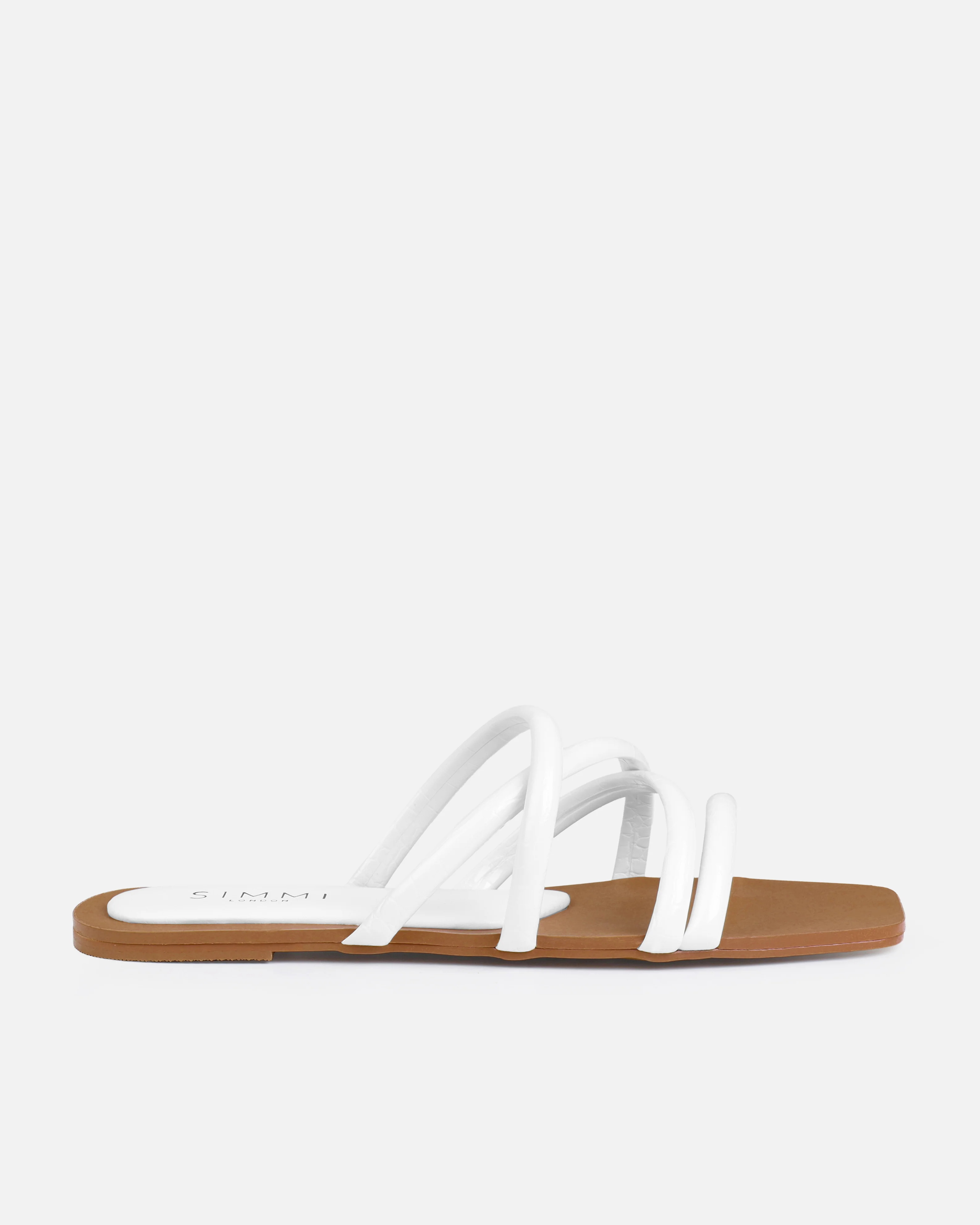 Joelley White Faux Croc Print Strappy Flat Slides - Image 2