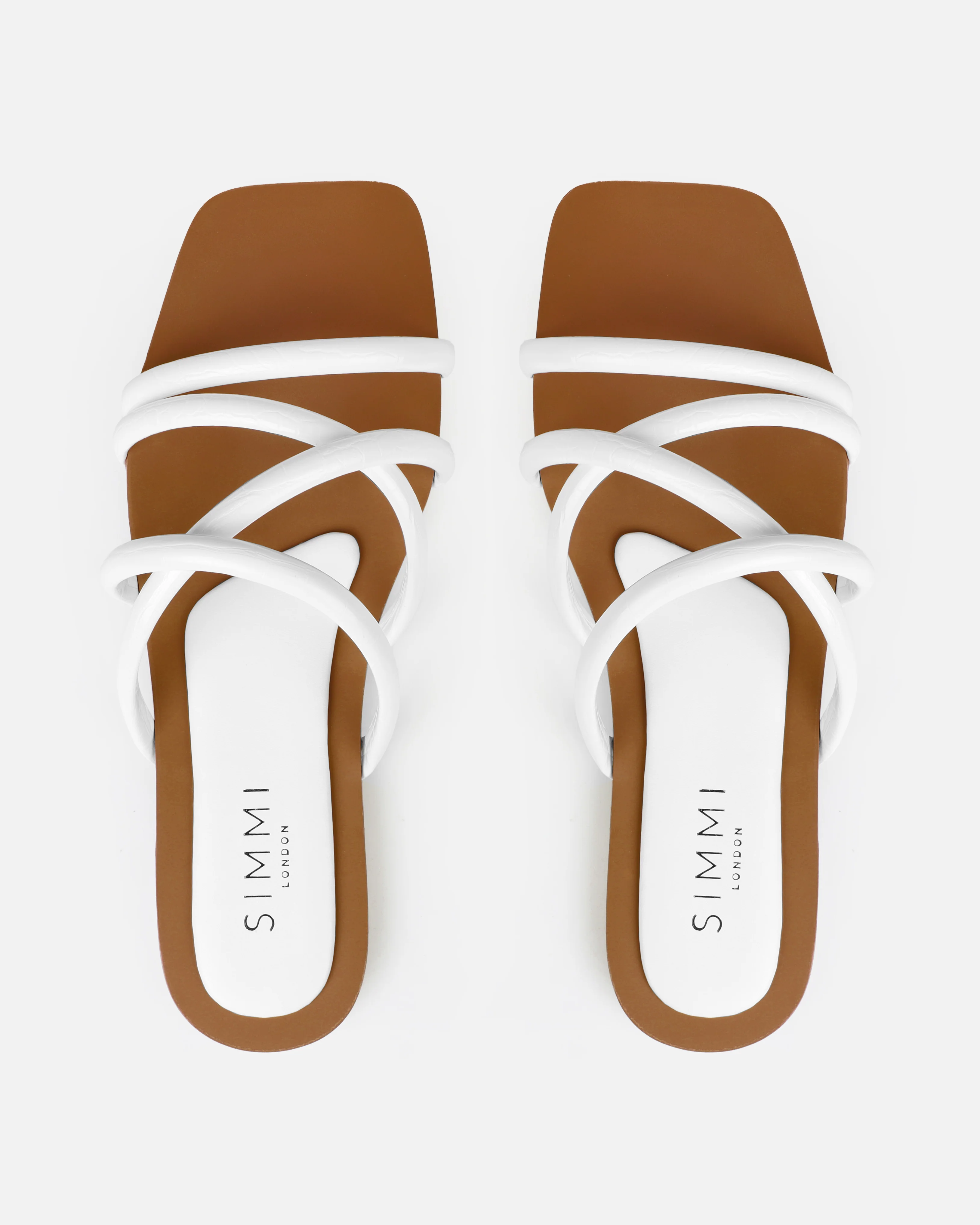 Joelley White Faux Croc Print Strappy Flat Slides - Image 3