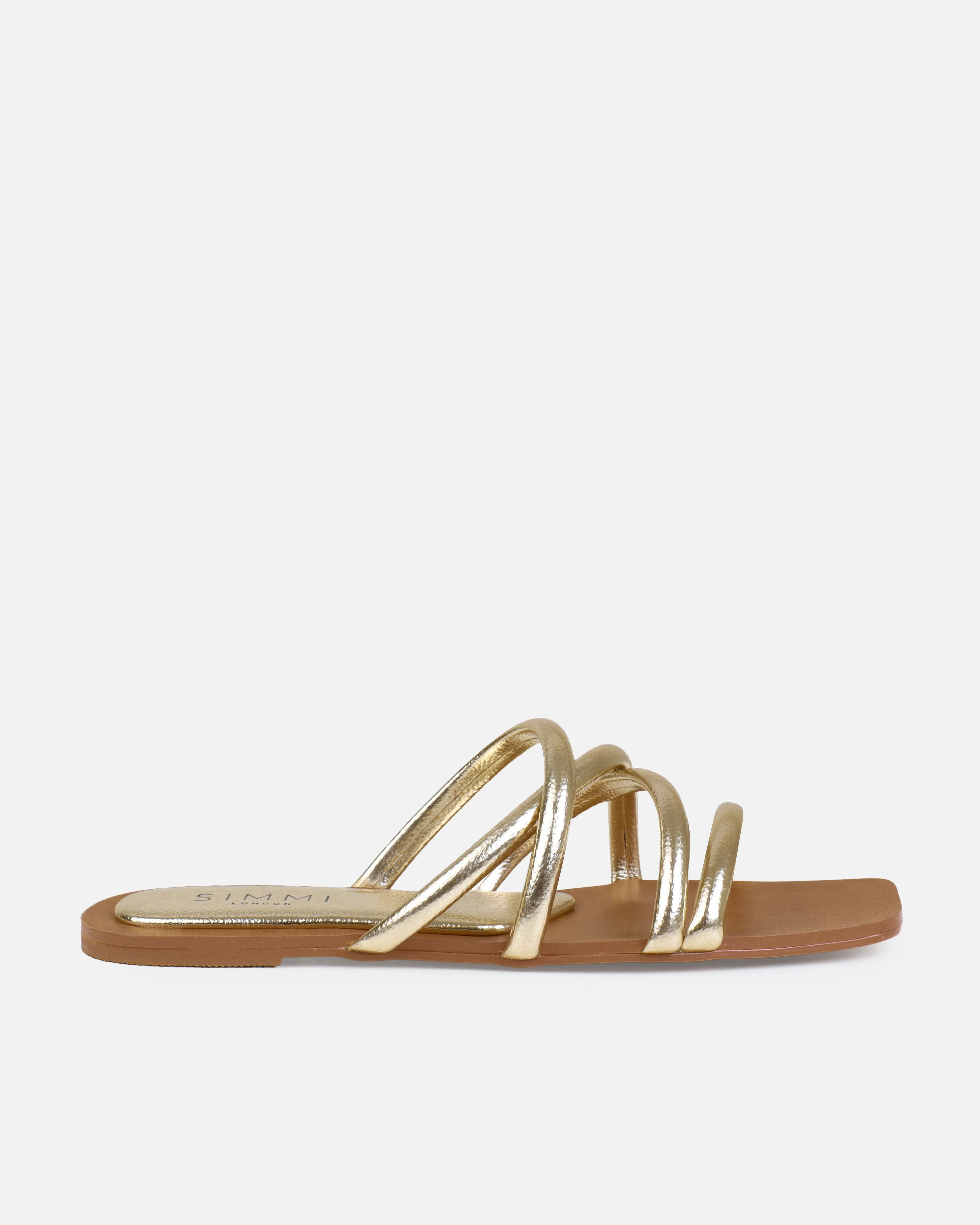 Joelley Wide Fit Gold Metallic Strappy Flat Slides - Image 2