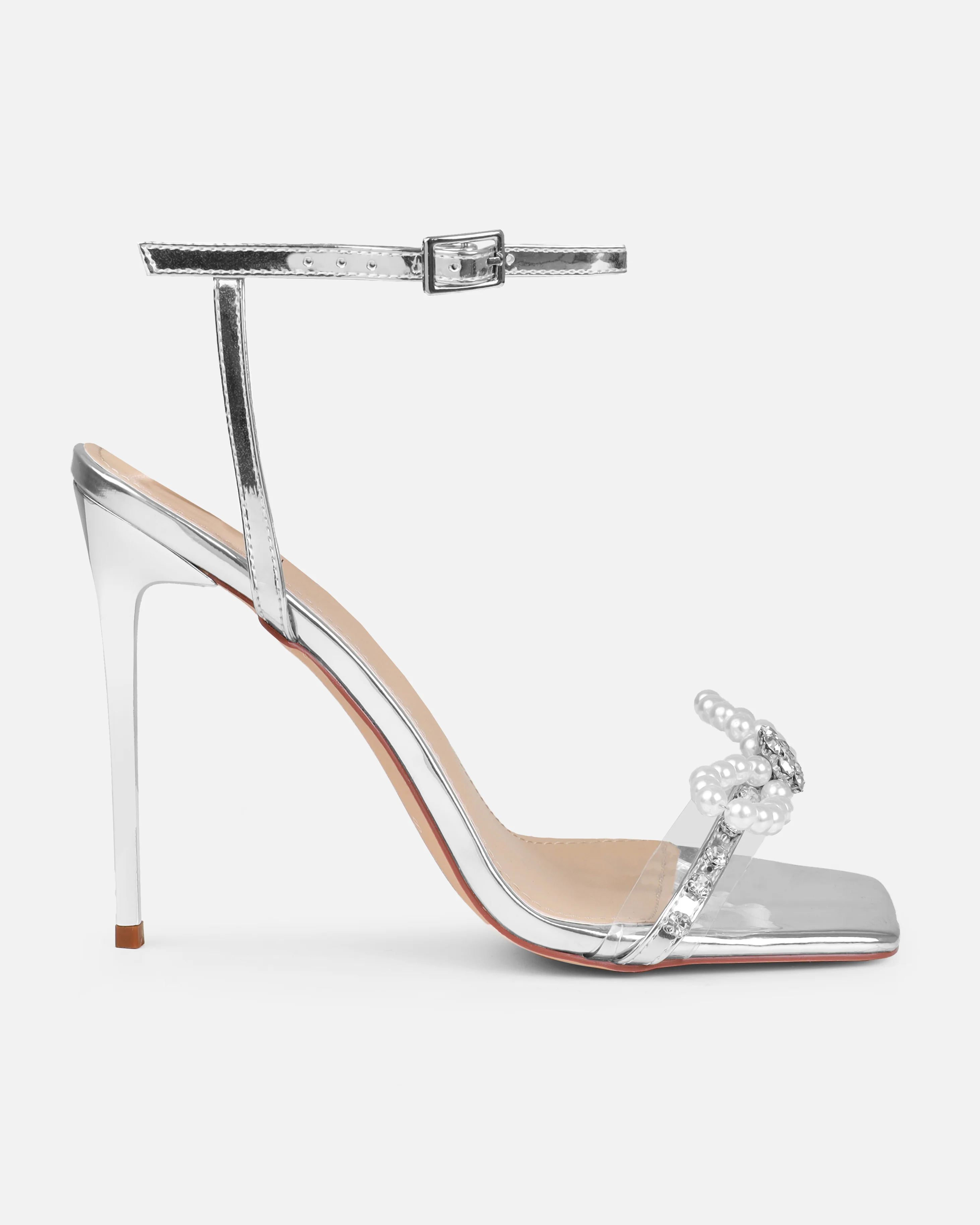 Jolene Silver Mirror Pearl Bow Stiletto Heels - Image 2