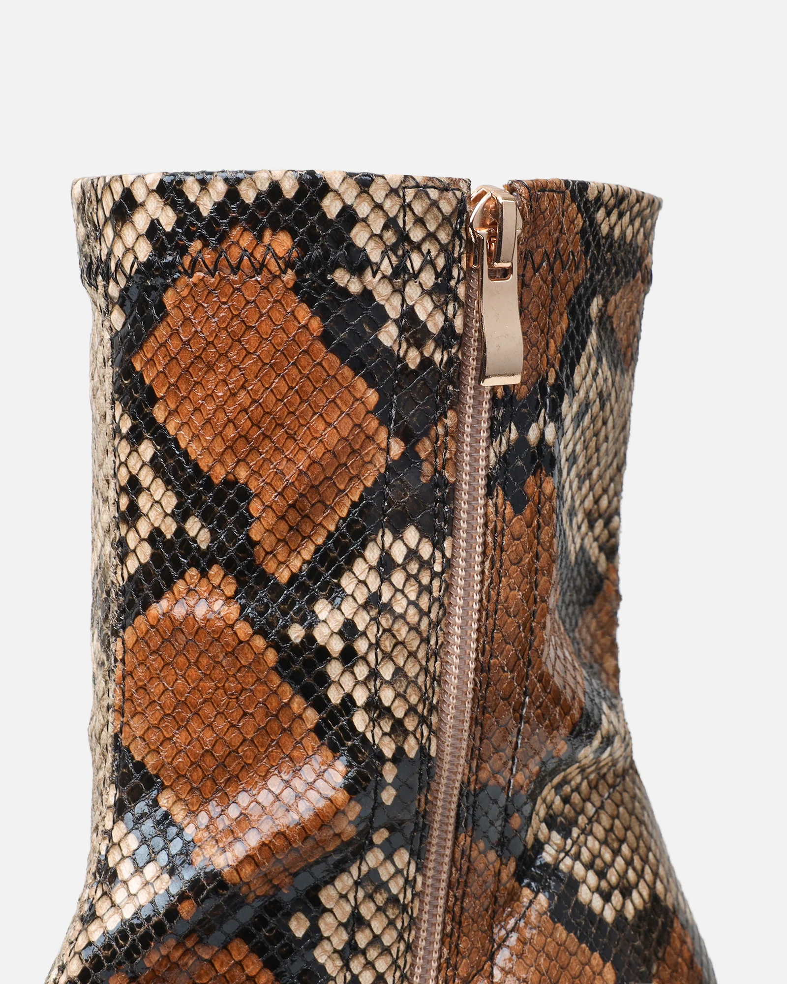 Jude Beige Snake Effect Low Heel Boots With Gold Heel - Image 3