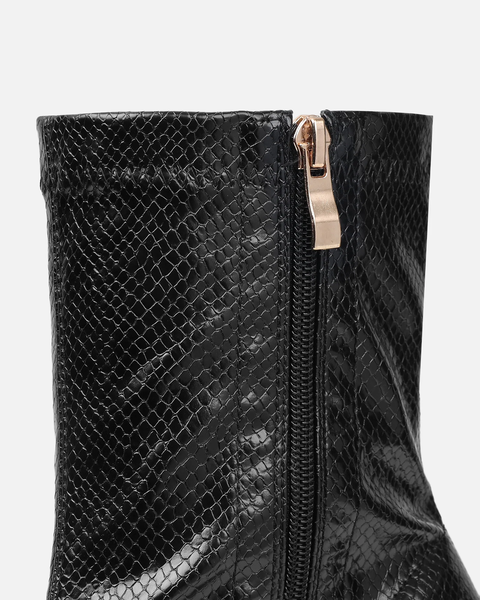 Jude Black Snake Effect Low Heel Boots With Gold Heel - Image 3