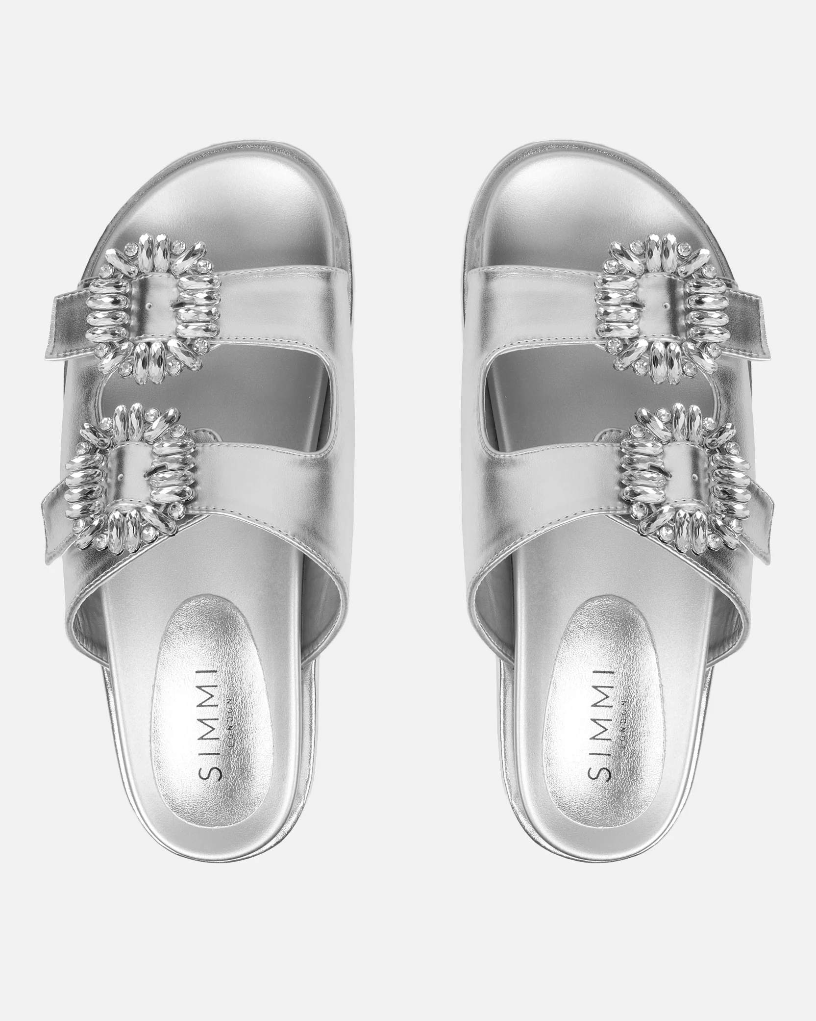 Juliette Silver Metallic Diamante Slider Sandals - Image 3