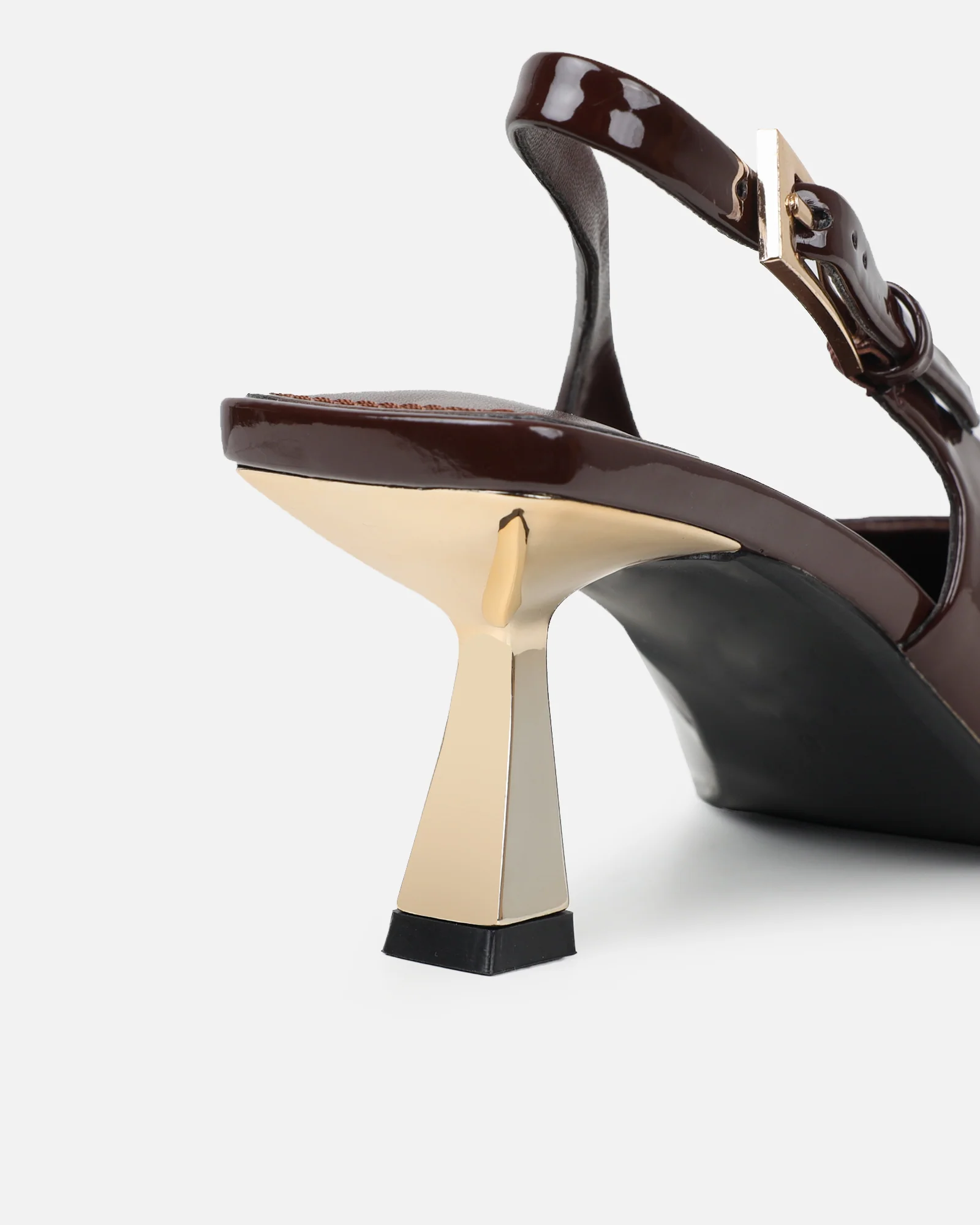 June chocolate brown patent low sling back court shoes - Image 3
