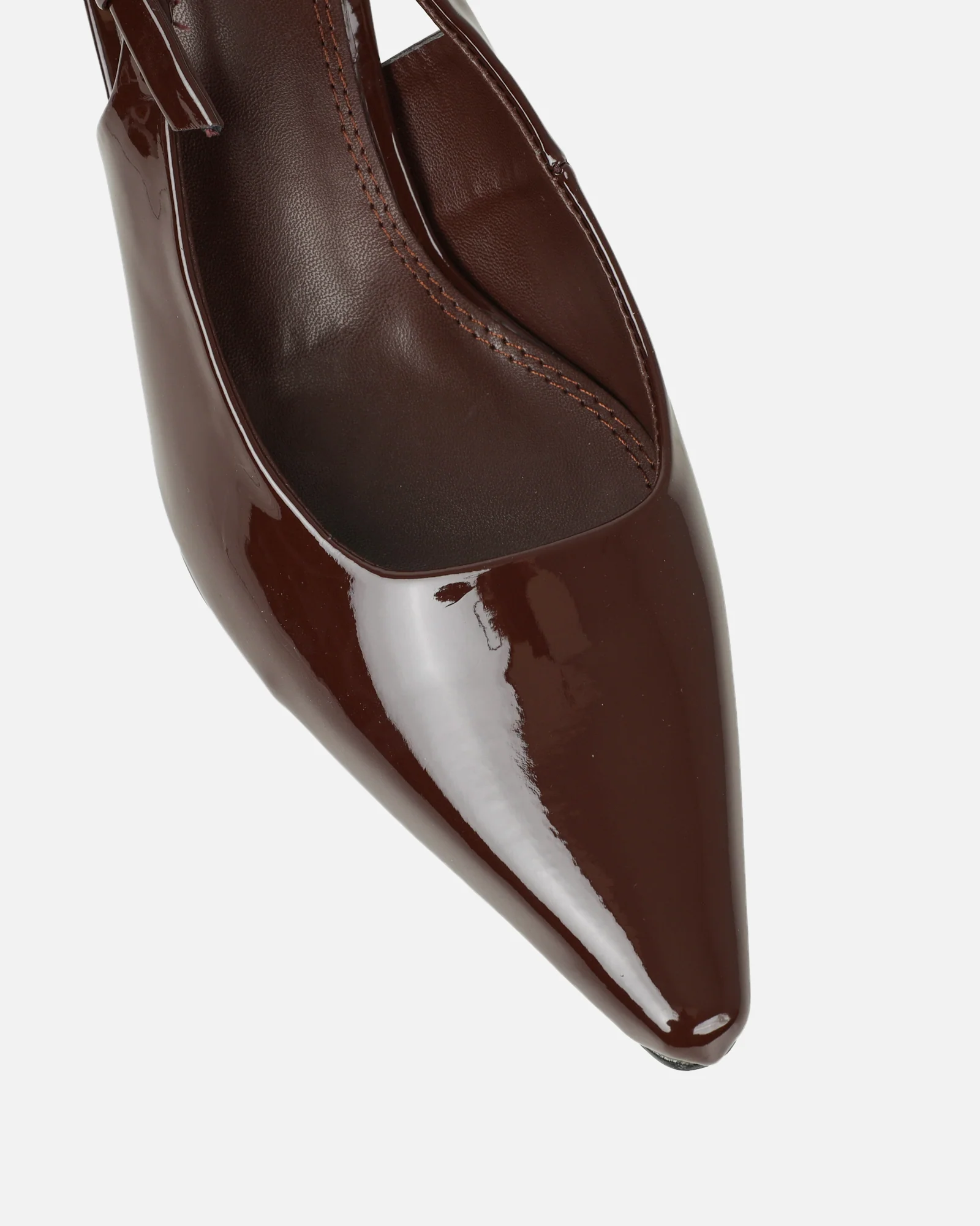 June chocolate brown patent low sling back court shoes - Image 4