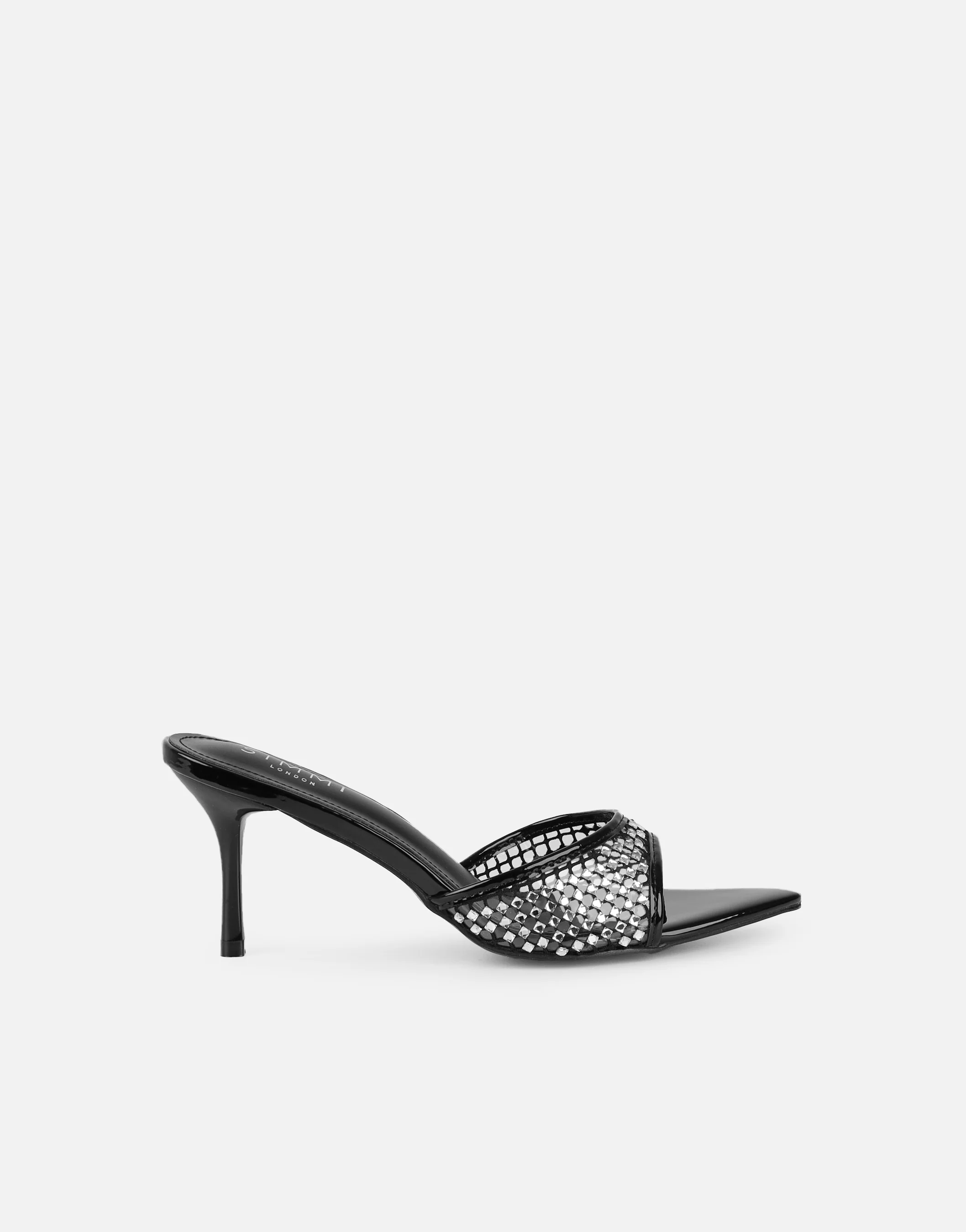 Juni Black Diamante Mesh Mules - Image 2