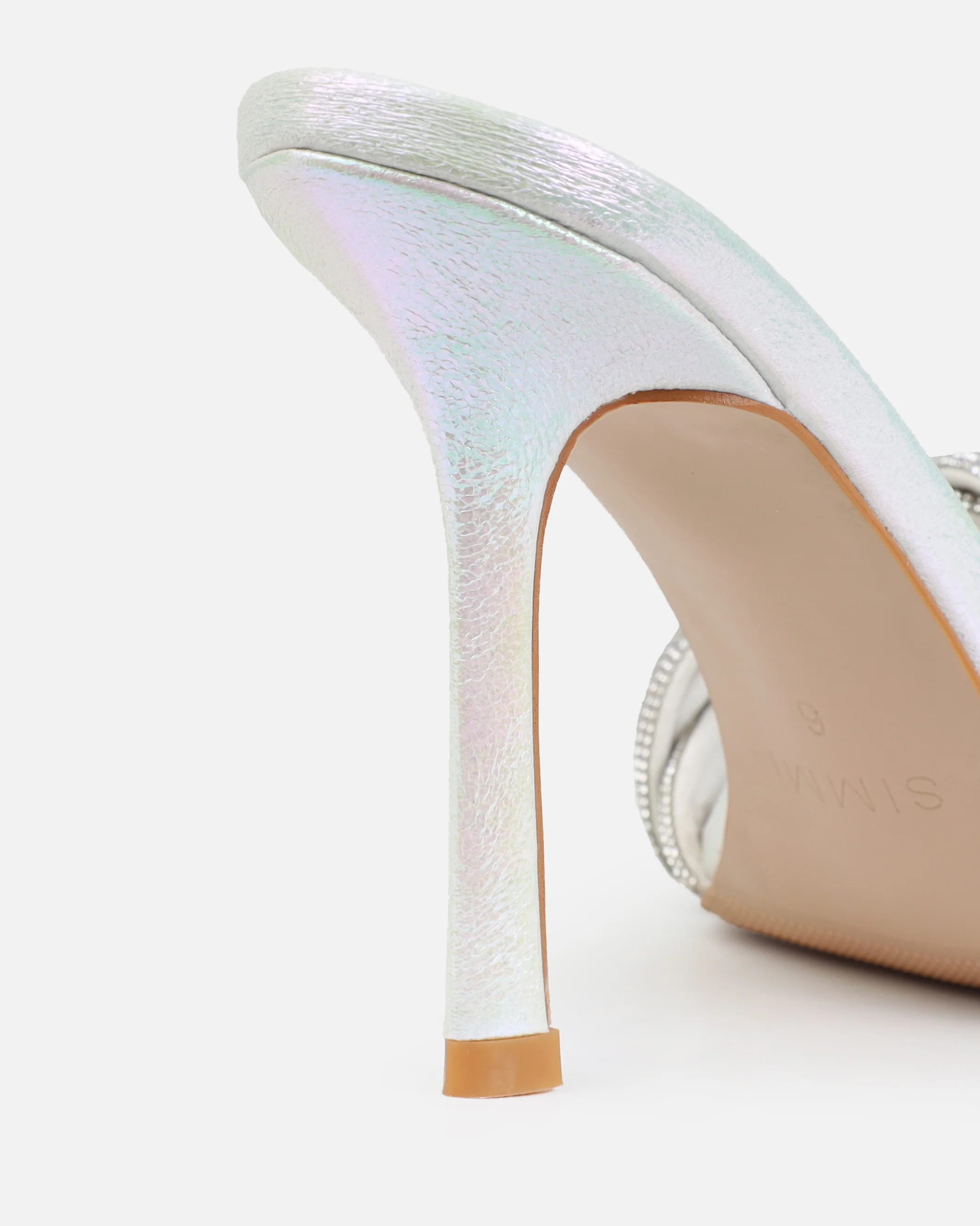 Juno White Iridescent Diamante Mules - Image 3