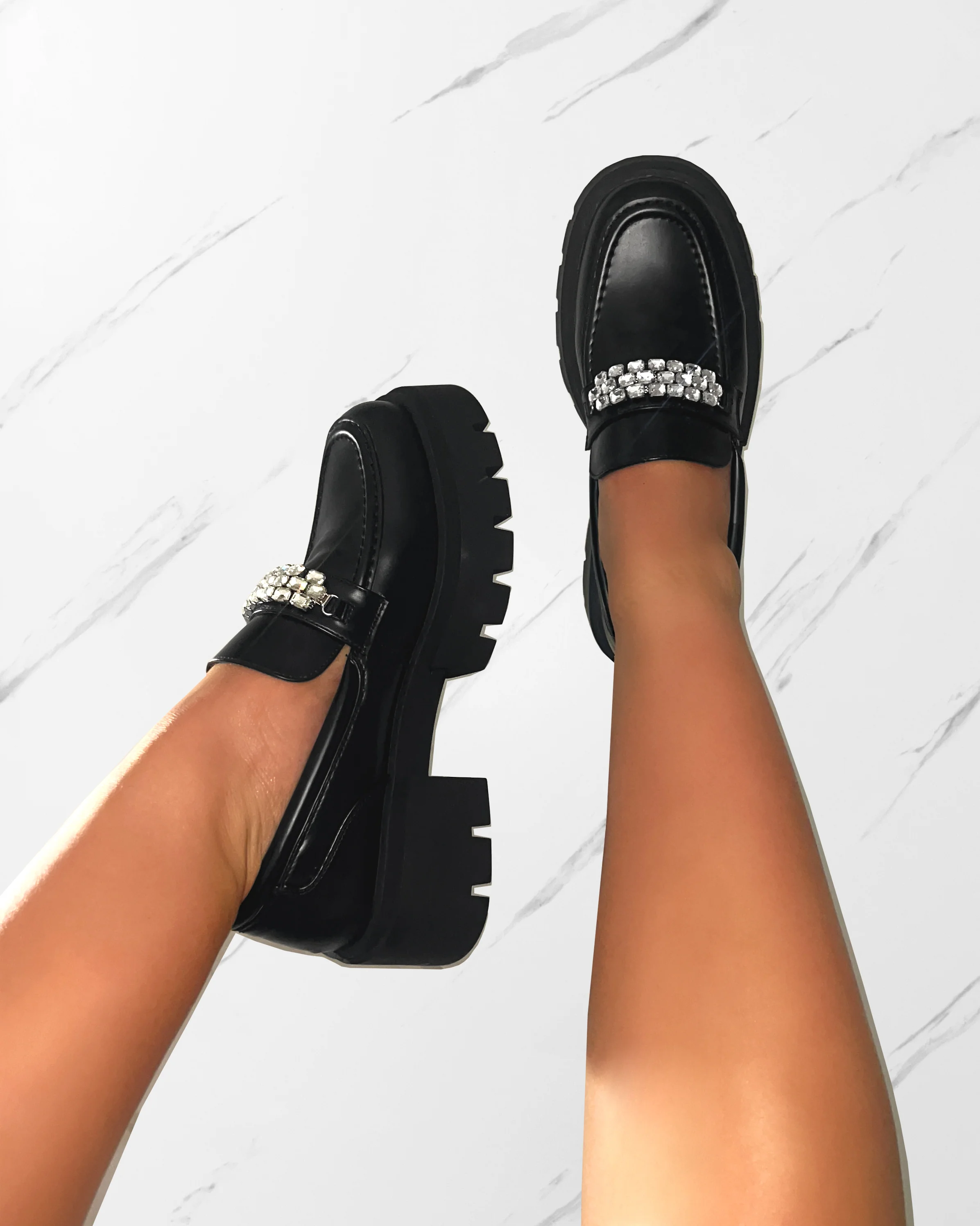 Kanye Black Diamante Chunky Loafers