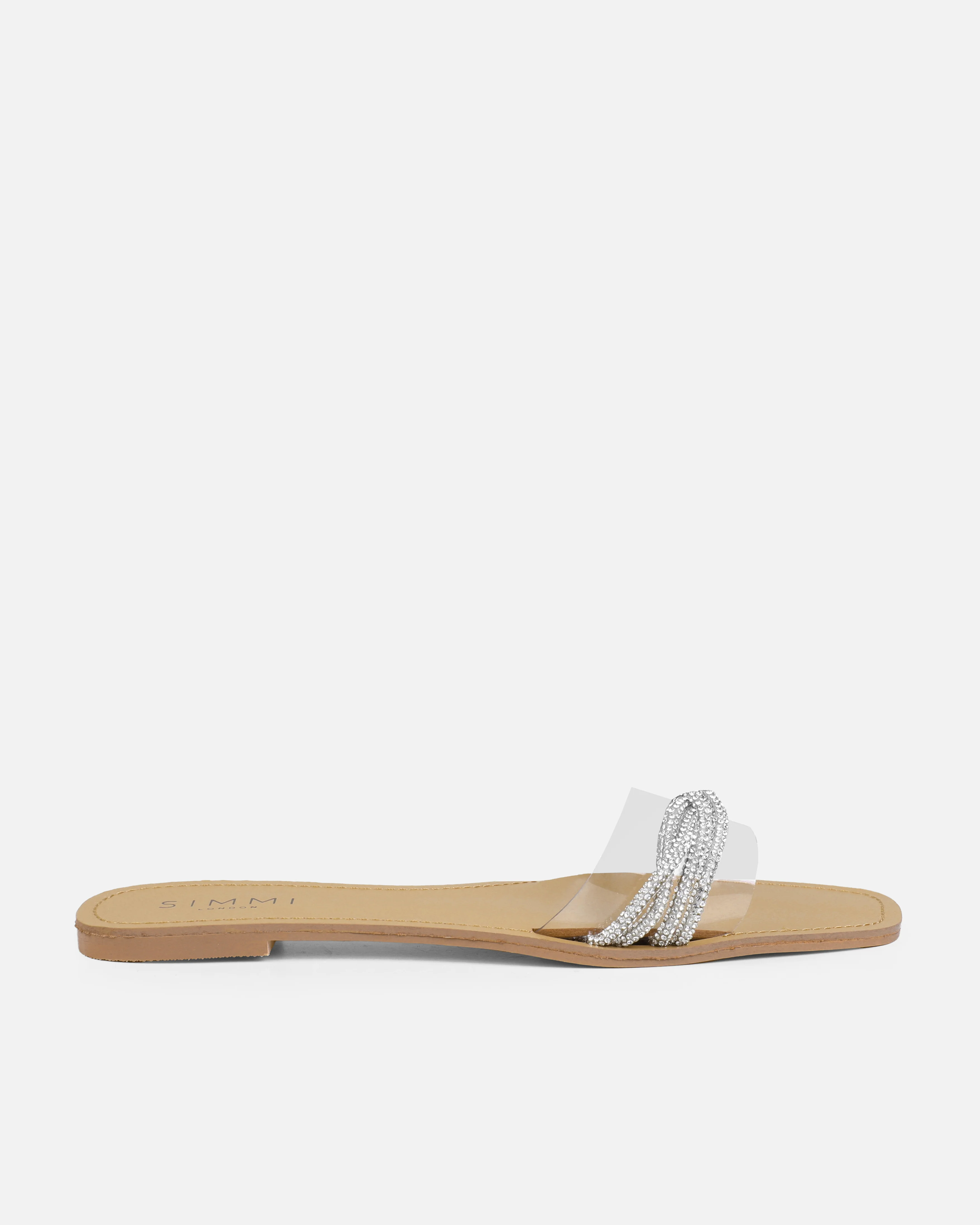 Kirah Silver Clear Diamante Twist Flat Sandals - Image 2