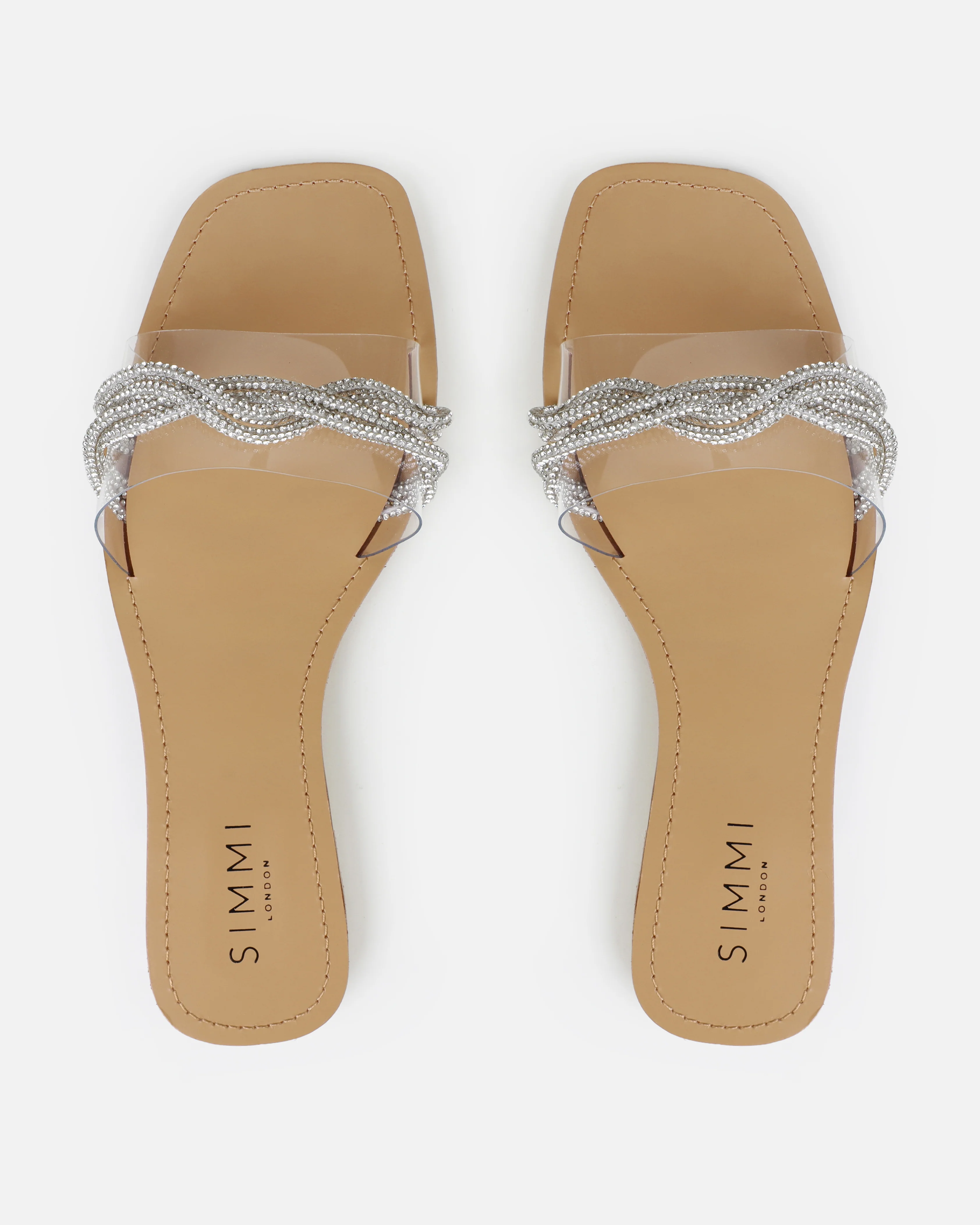 Kirah Silver Clear Diamante Twist Flat Sandals - Image 3