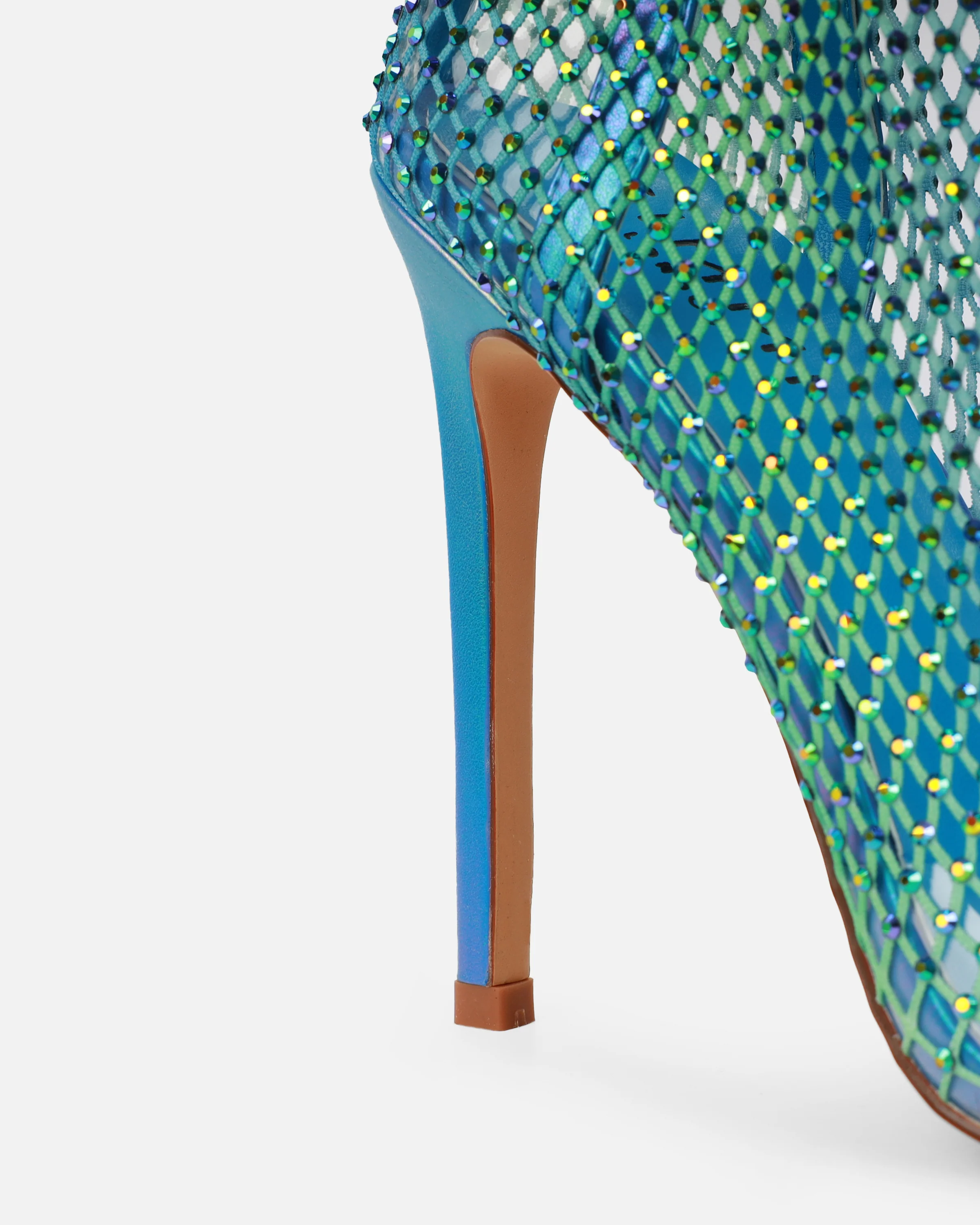 Krystal Blue Ombre Diamante Fishnet Heels - Image 3