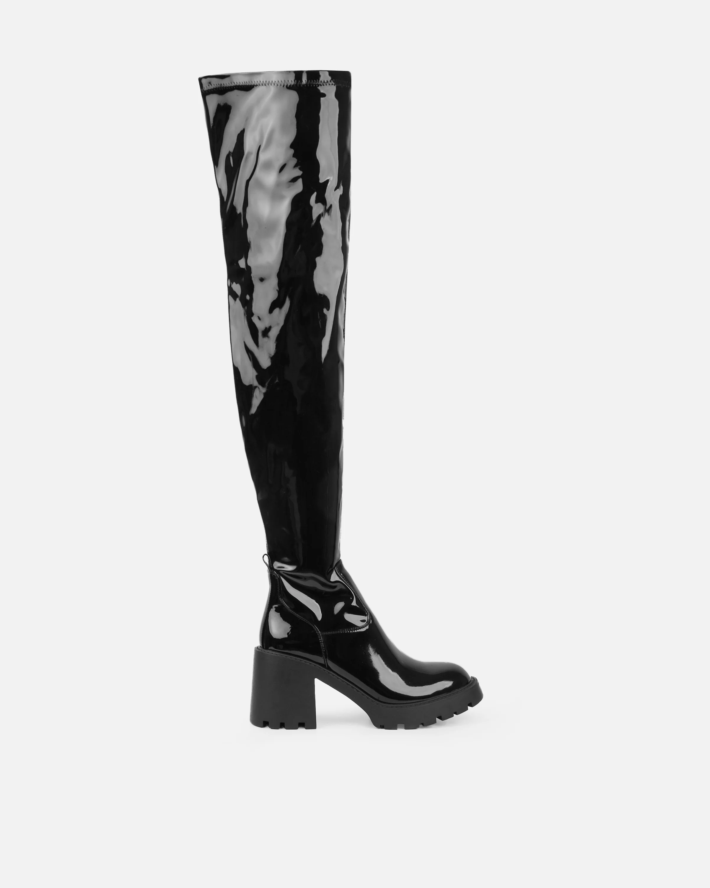 Lancelot Black Patent Mid Heeled Stretch Over The Knee Thigh High Boots - Image 2