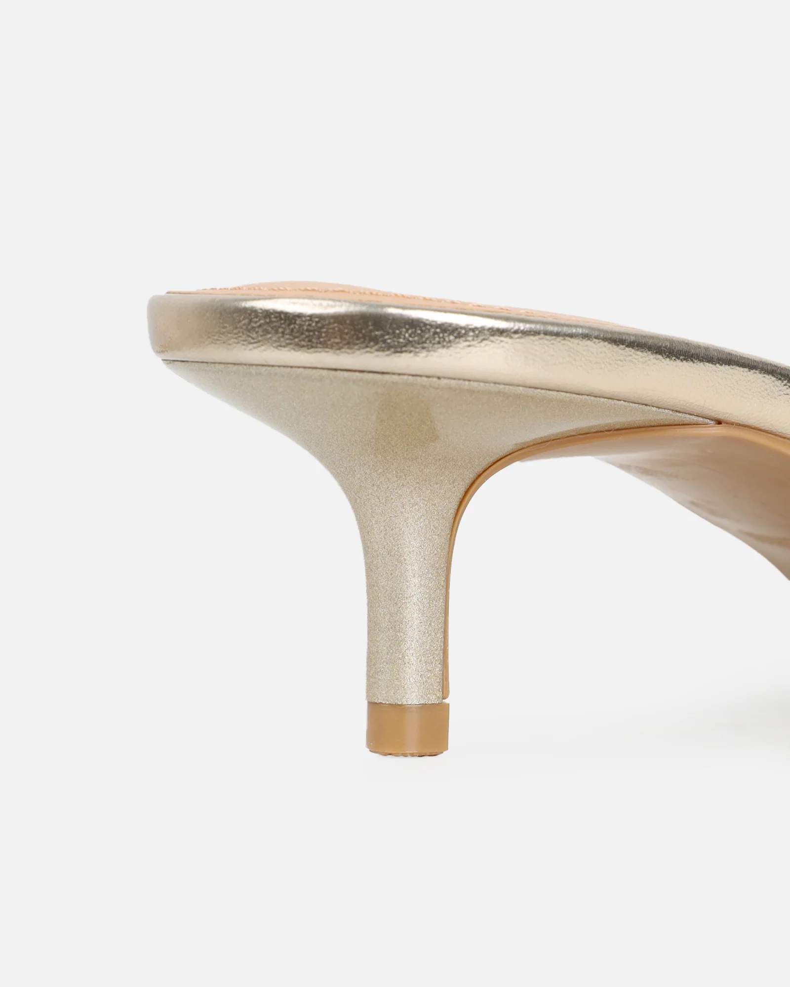 Laura Gold Mirror Toe Thong Kitten Heeled Sandals - Image 3