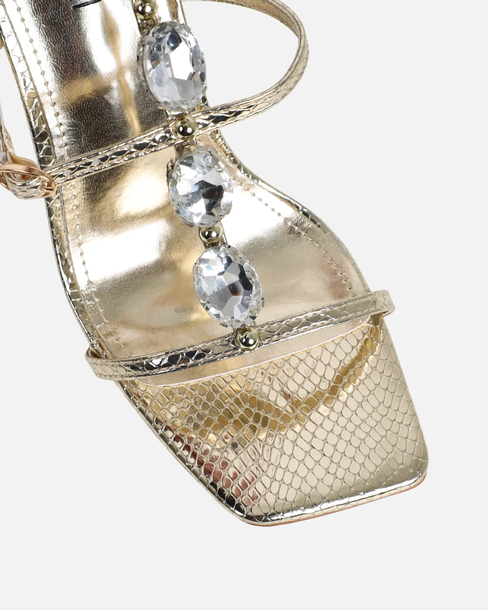 Leamy Gold Mirror Jeweled Heeled Sandals - Image 5