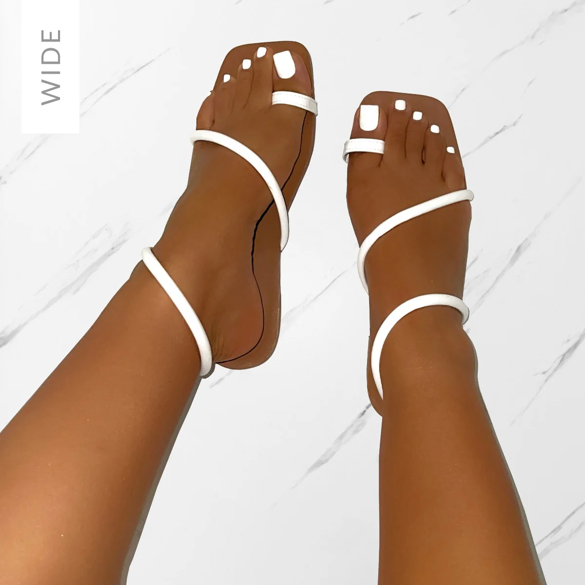 Leif Wide Fit White Toe Loop Flat Sandals