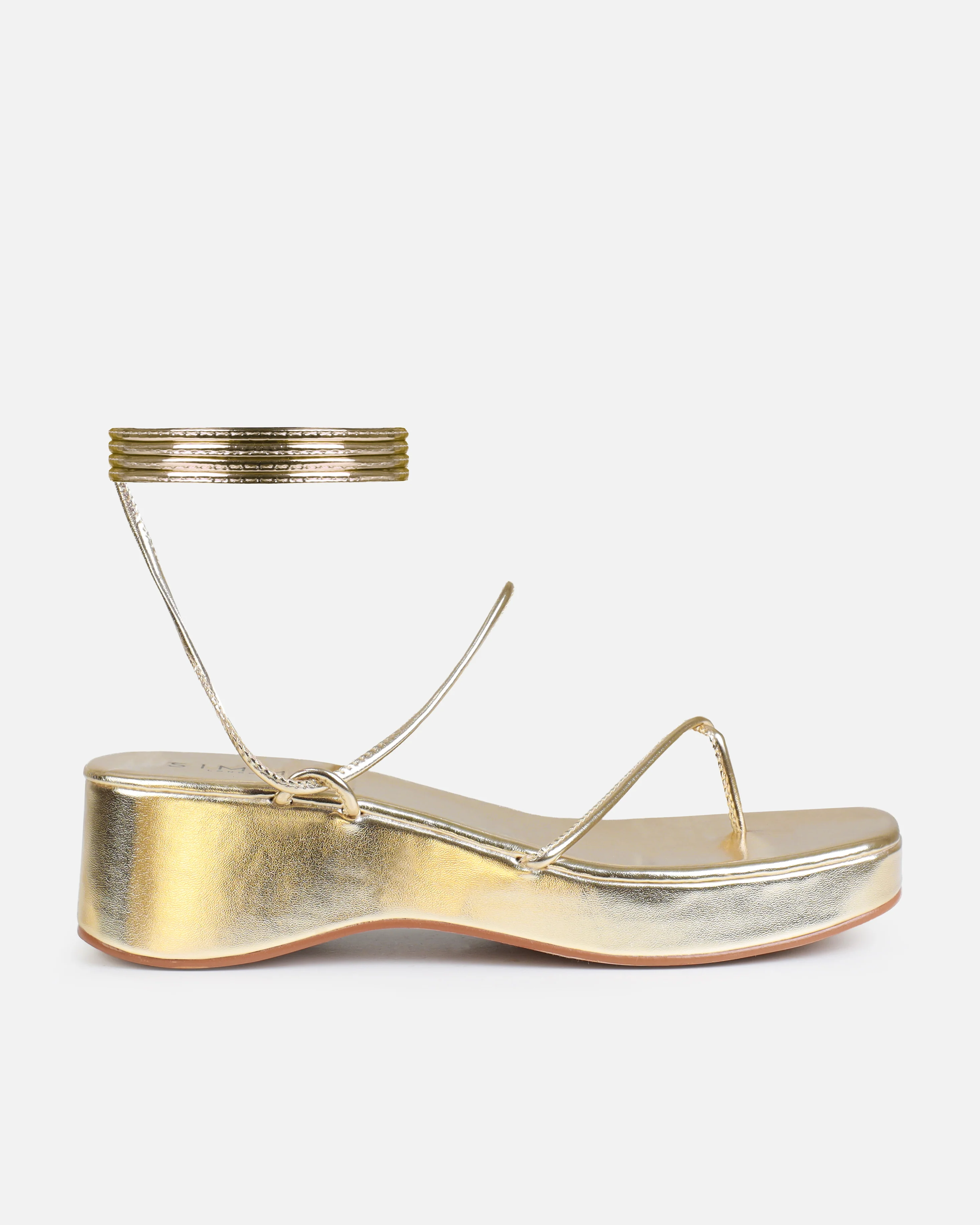 Lesiaa Gold Toe Thong Lace Up Flatform Sandals - Image 2