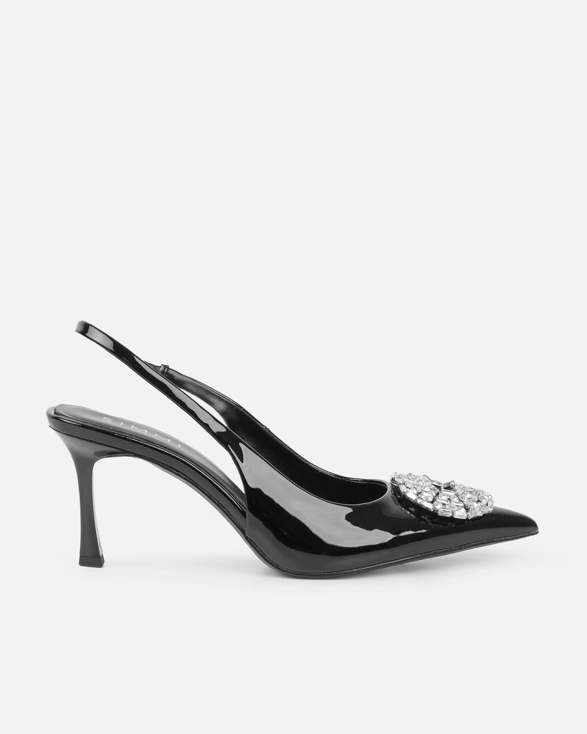 Lilliani Black Mirror Diamante Trim Sling Back Court Shoes - Image 2