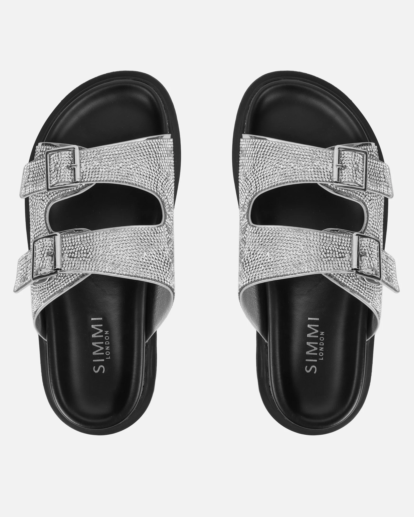 Lynn Silver Diamante Double Strap Slider Sandals - Image 3