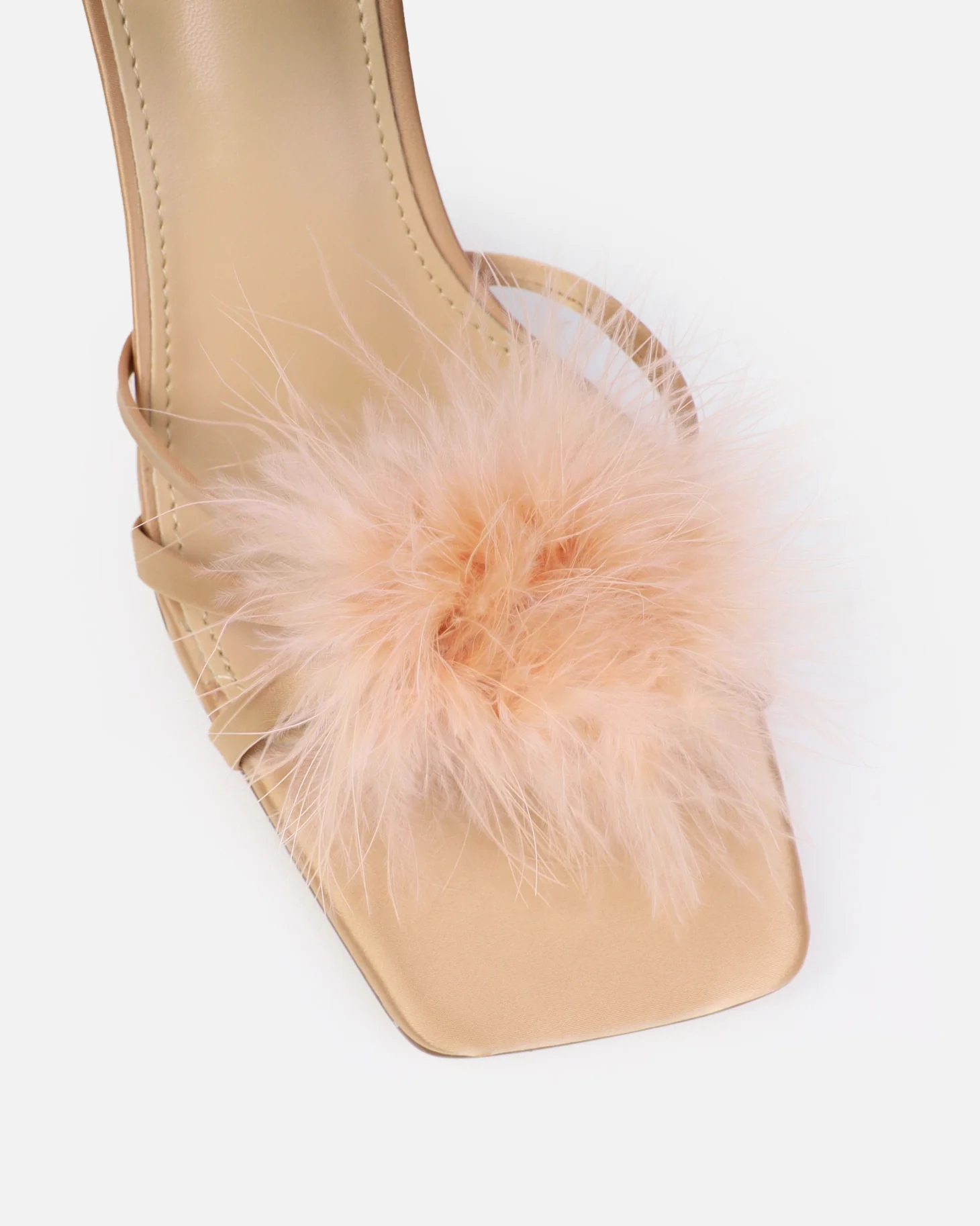 Macy Nude Satin Fluffy Mules - Image 4