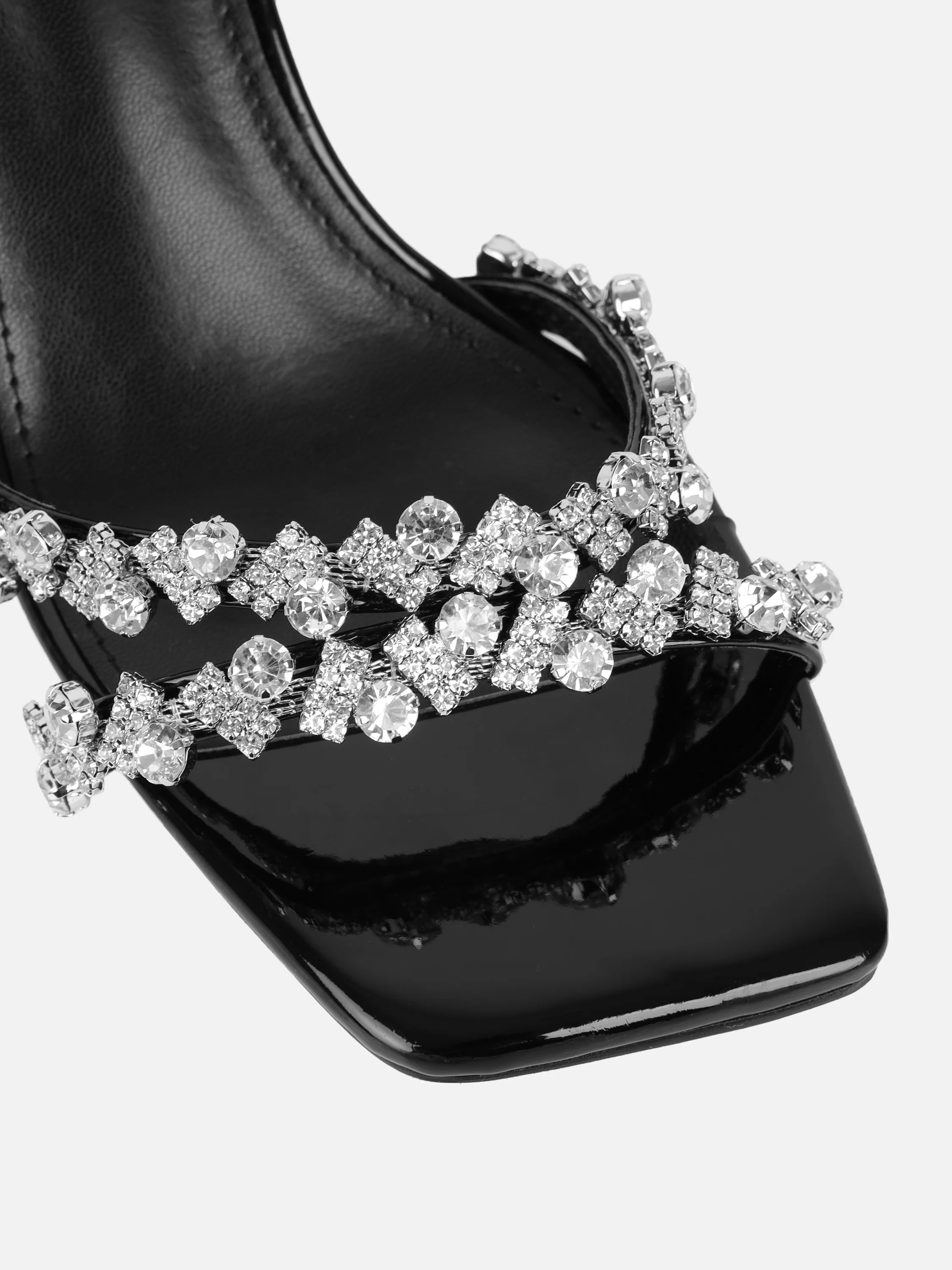 Meave Black Patent Diamante Block Heeled Sandals - Image 4