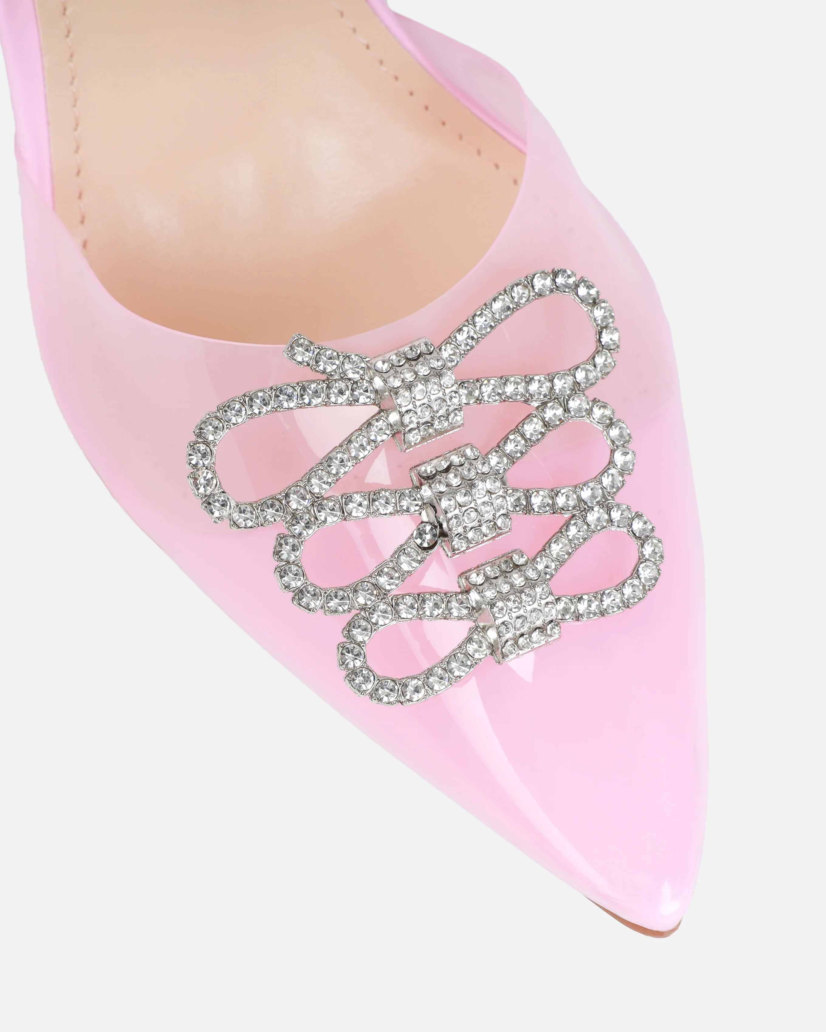 Malli Pink Clear Diamante Bow Slingback Court Heels - Image 4