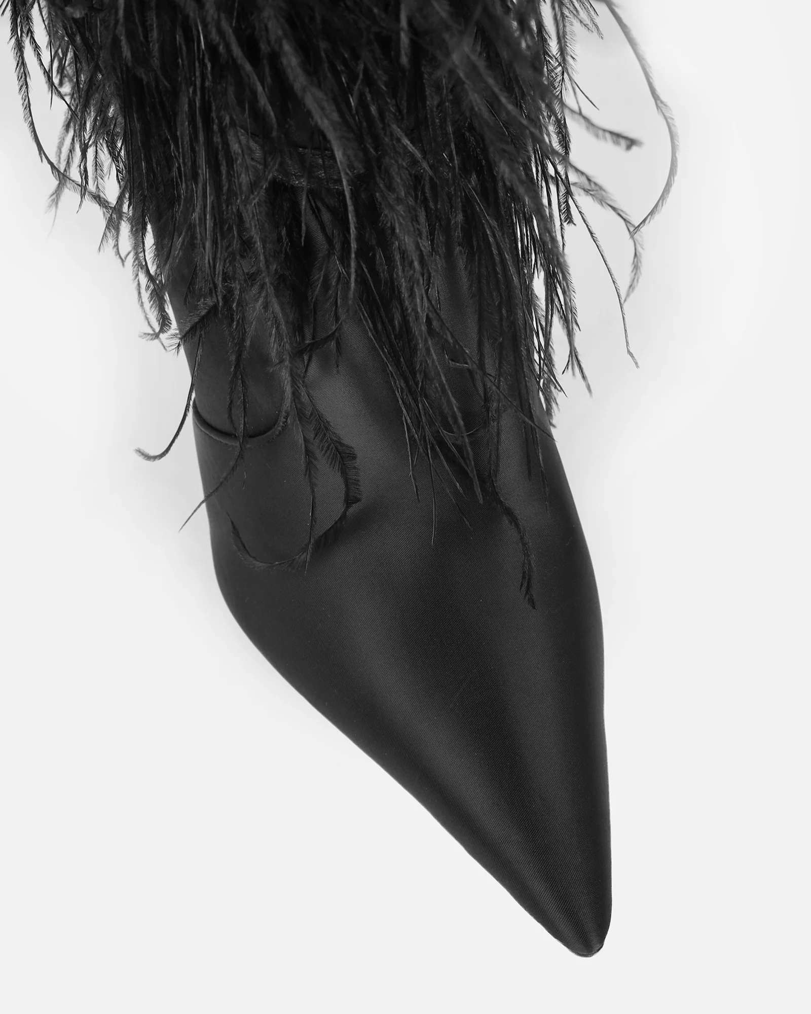 Marcos Black Satin Fluffy Stiletto Knee High Boots - Image 4