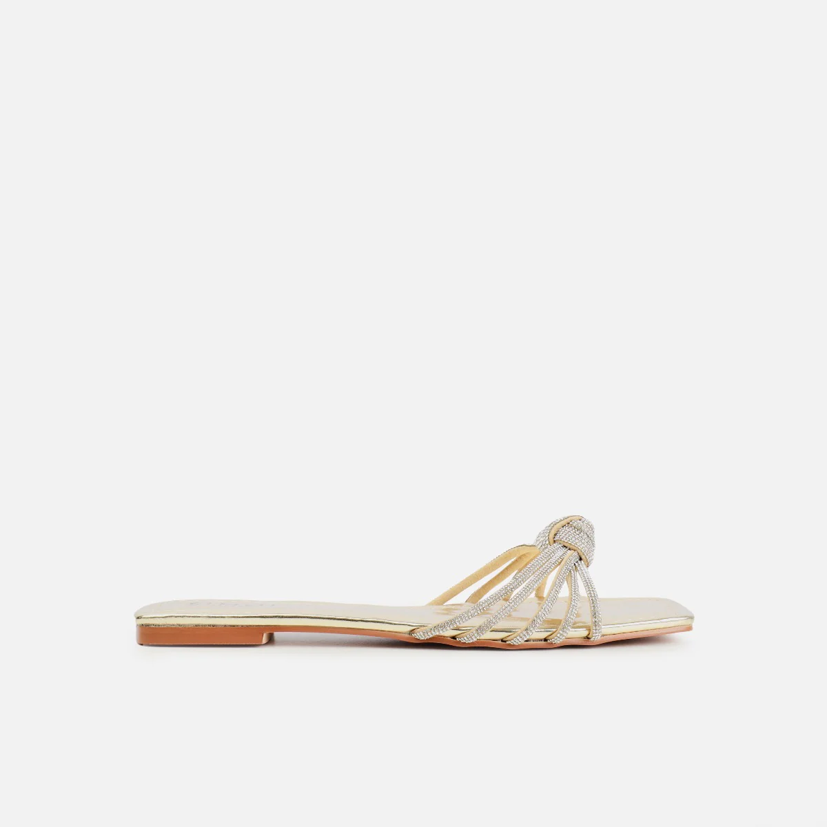 Marquelle Wide Fit Gold Diamante Knot Flat Sandals - Image 2