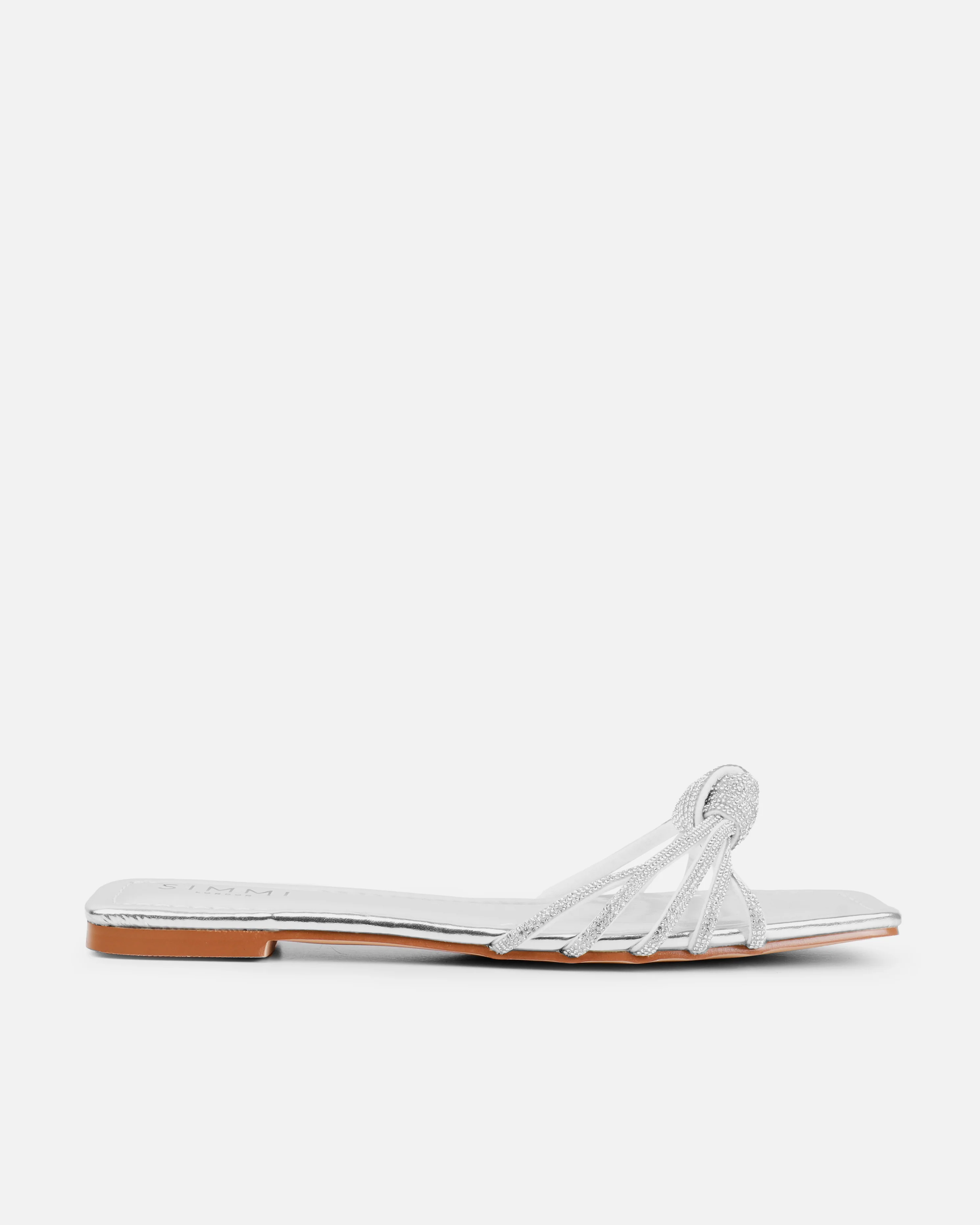 Marquelle Wide Fit Silver Diamante Knot Flat Sandals - Image 2