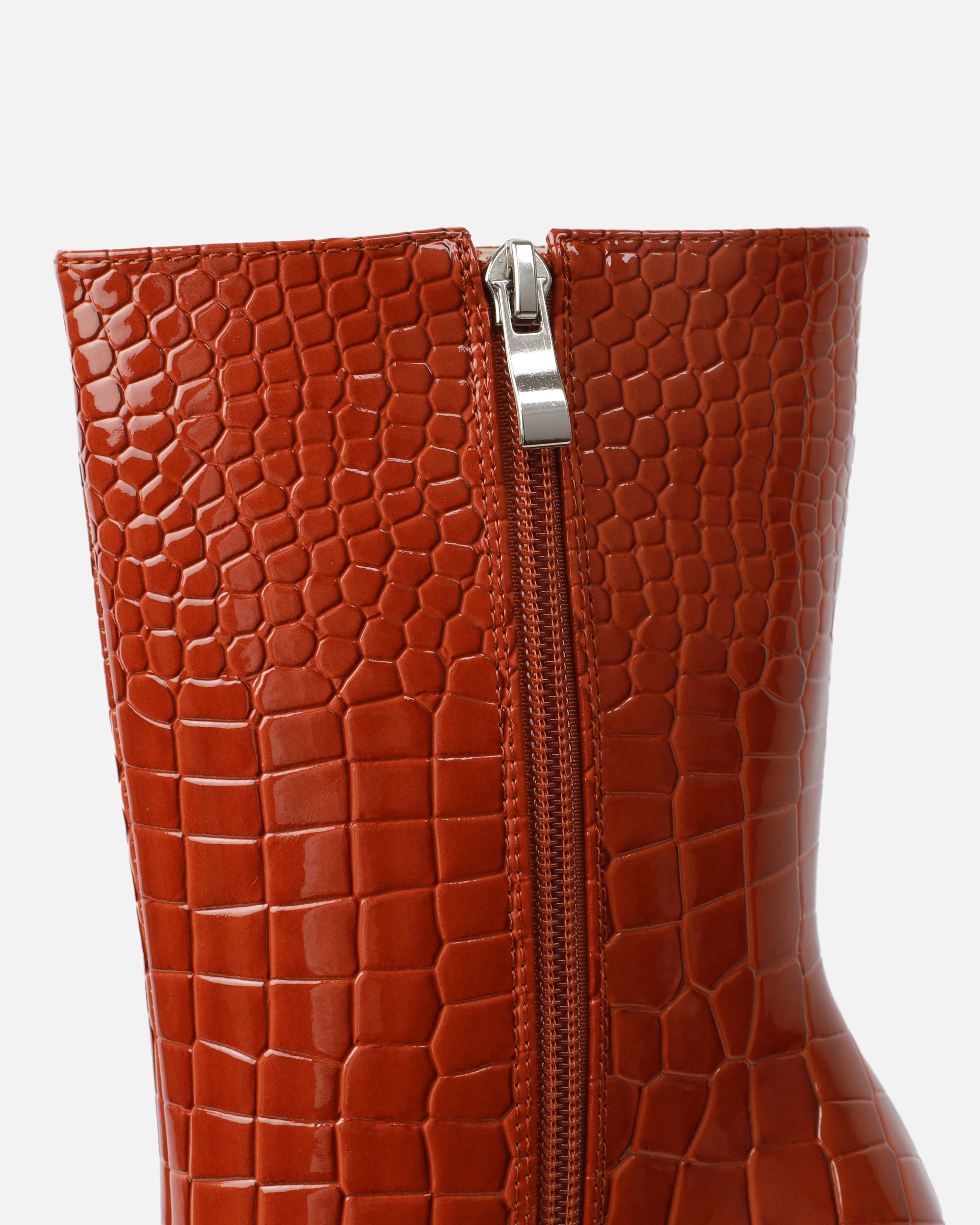 Martha Tan Faux Croc Double Platform Block Heel Ankle Boots - Image 3