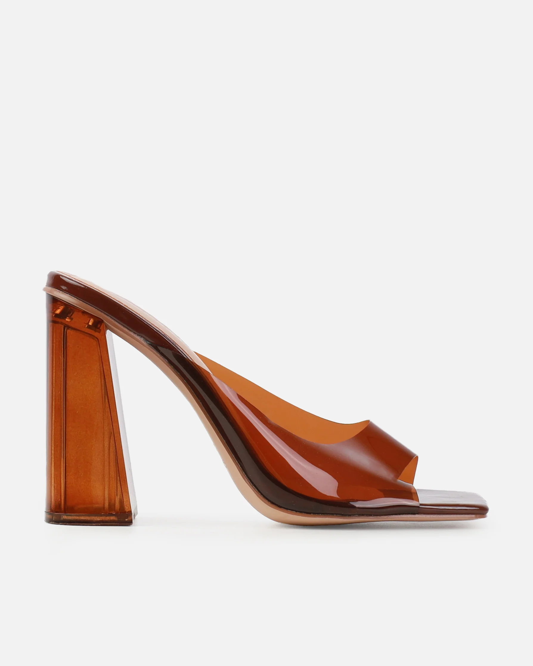 Mary Bedford Aniela Brown Clear Block Heel Mules - Image 2