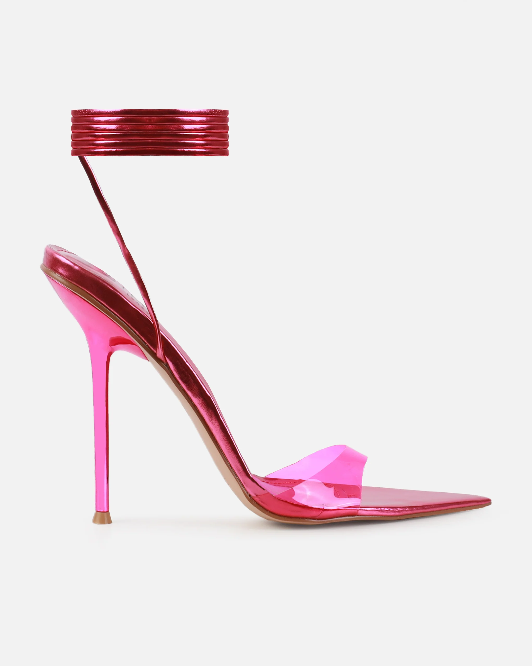 Mary Bedford Ariaa Pink Clear Lace Up Stiletto Heels - Image 2