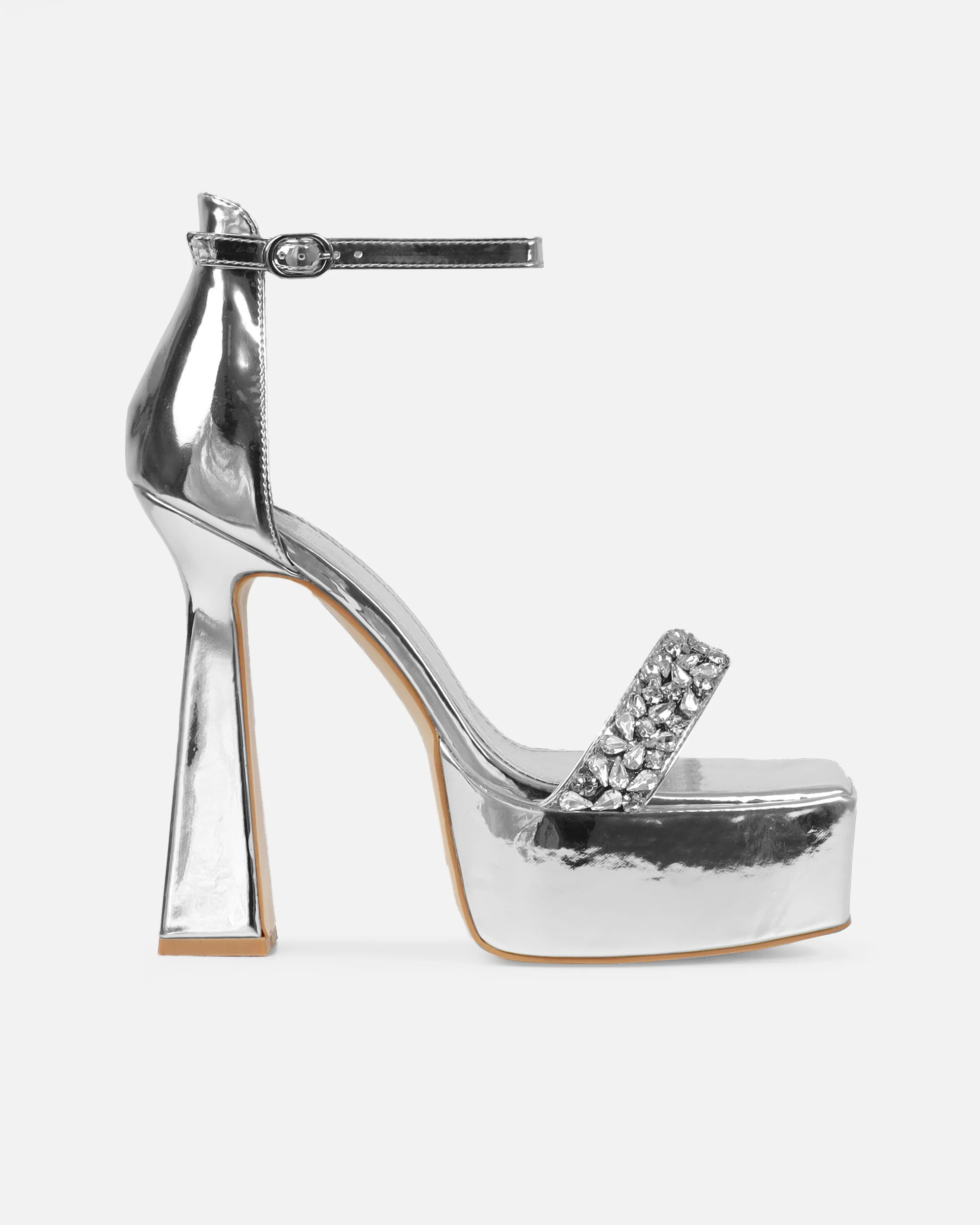 Mary Bedford Bellia Silver Metallic Diamante Platform Block Heels - Image 2