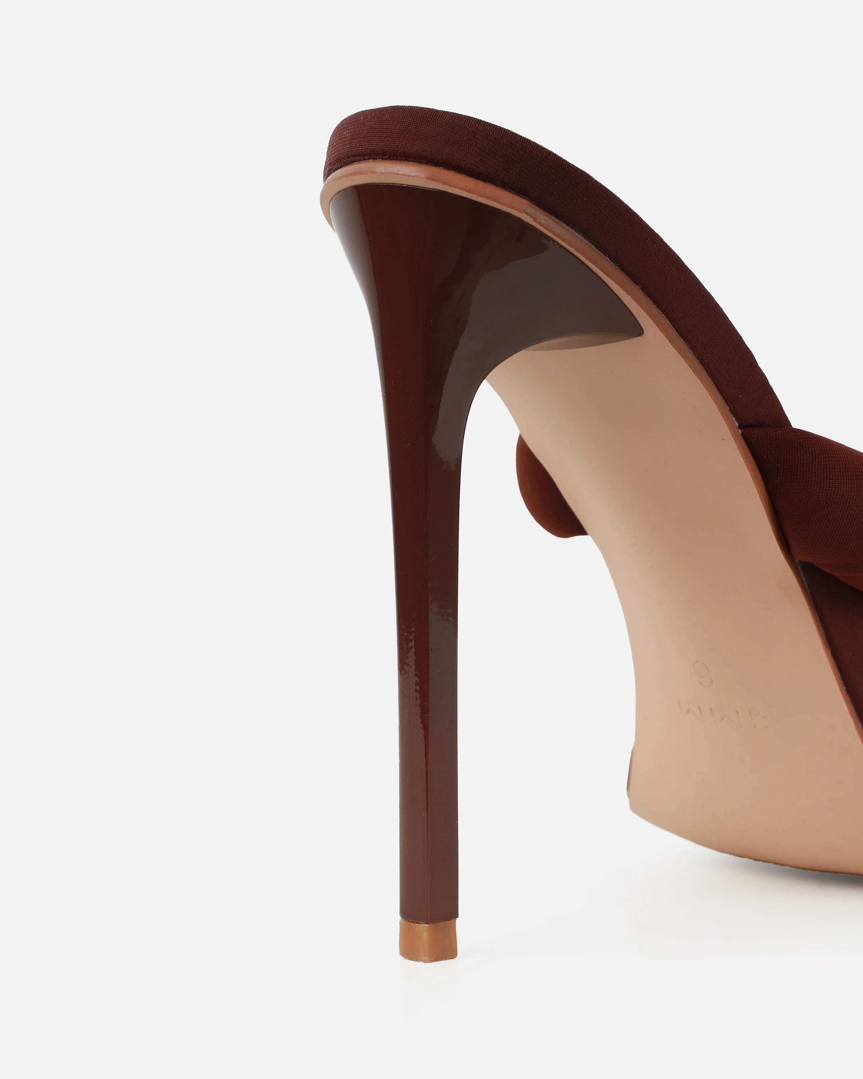 Mary Bedford Elliana Chocolate Lycra Padded Twist Mules - Image 3