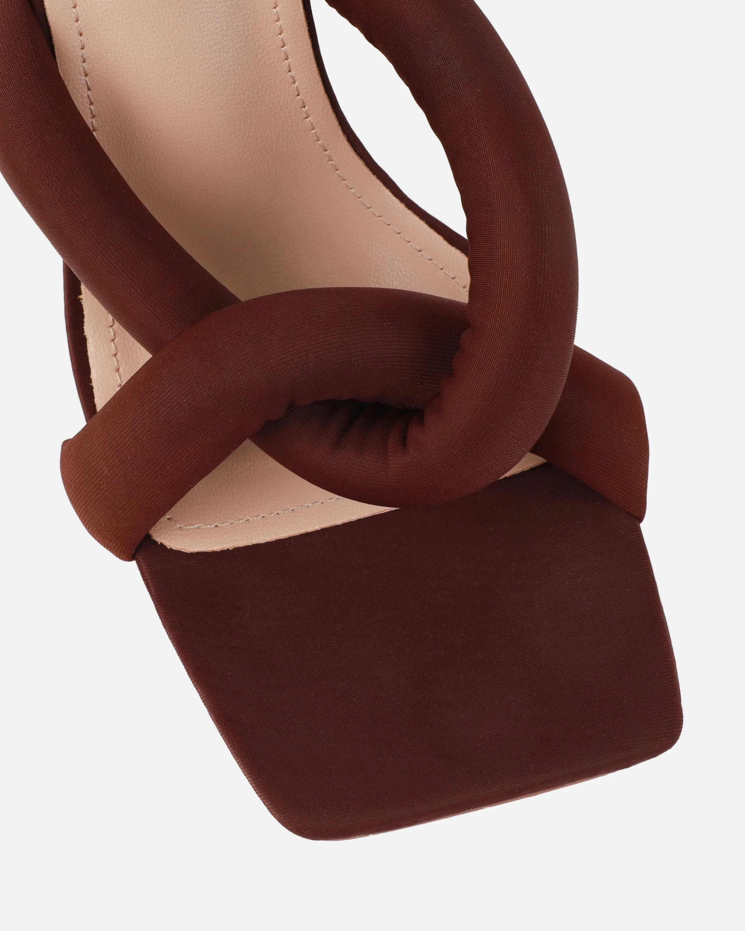 Mary Bedford Elliana Chocolate Lycra Padded Twist Mules - Image 4