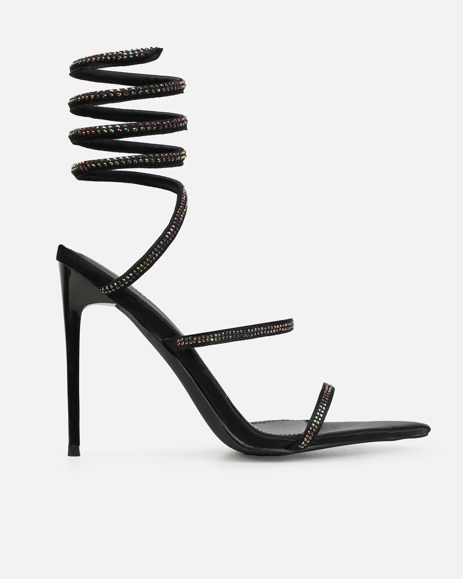 Mary Bedford Florai Black Satin Diamante Spiral Stiletto Heels - Image 2