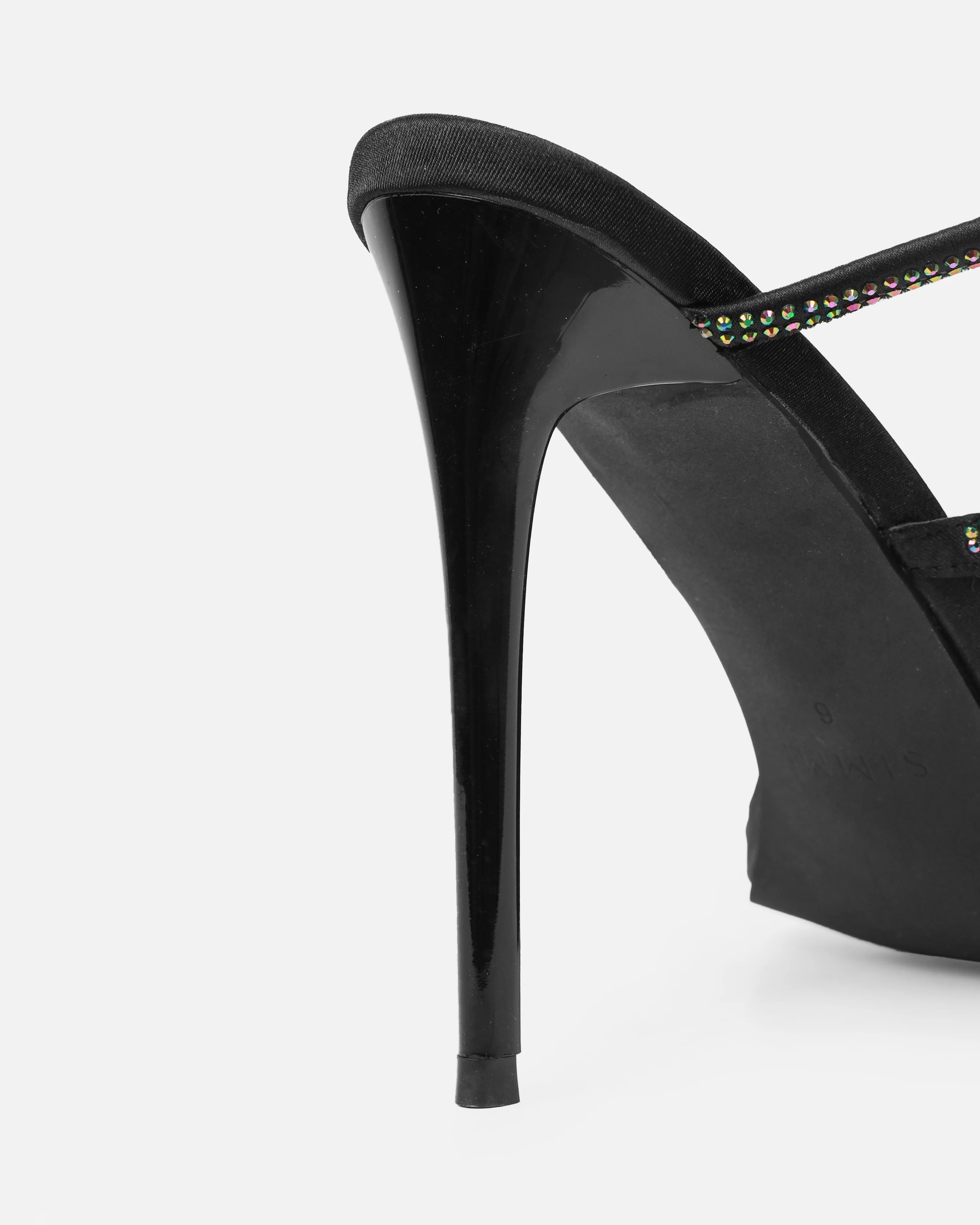 Mary Bedford Florai Black Satin Diamante Spiral Stiletto Heels - Image 3