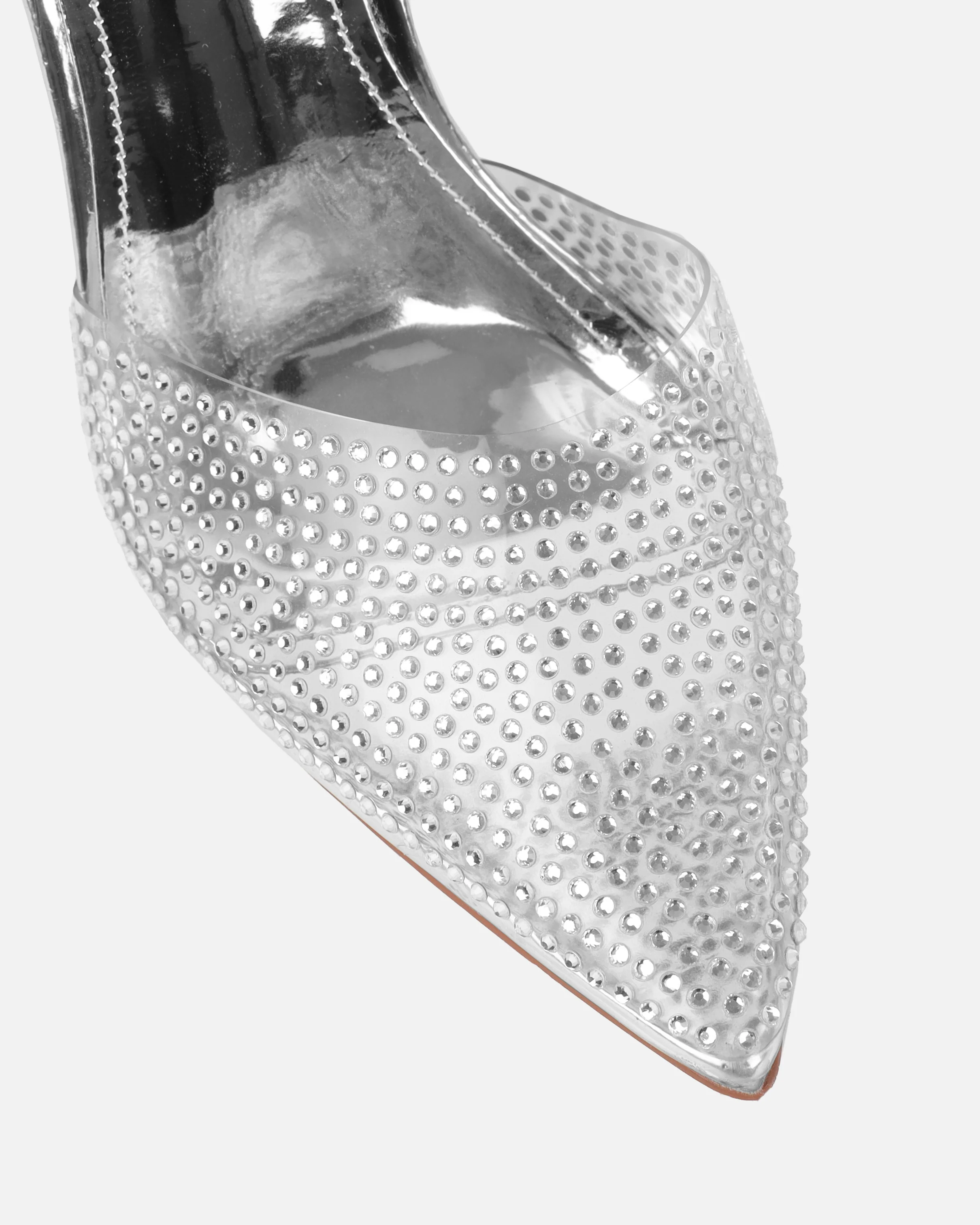 Mary Bedford Jessyca Silver Diamante Pointed Stiletto Mules - Image 4