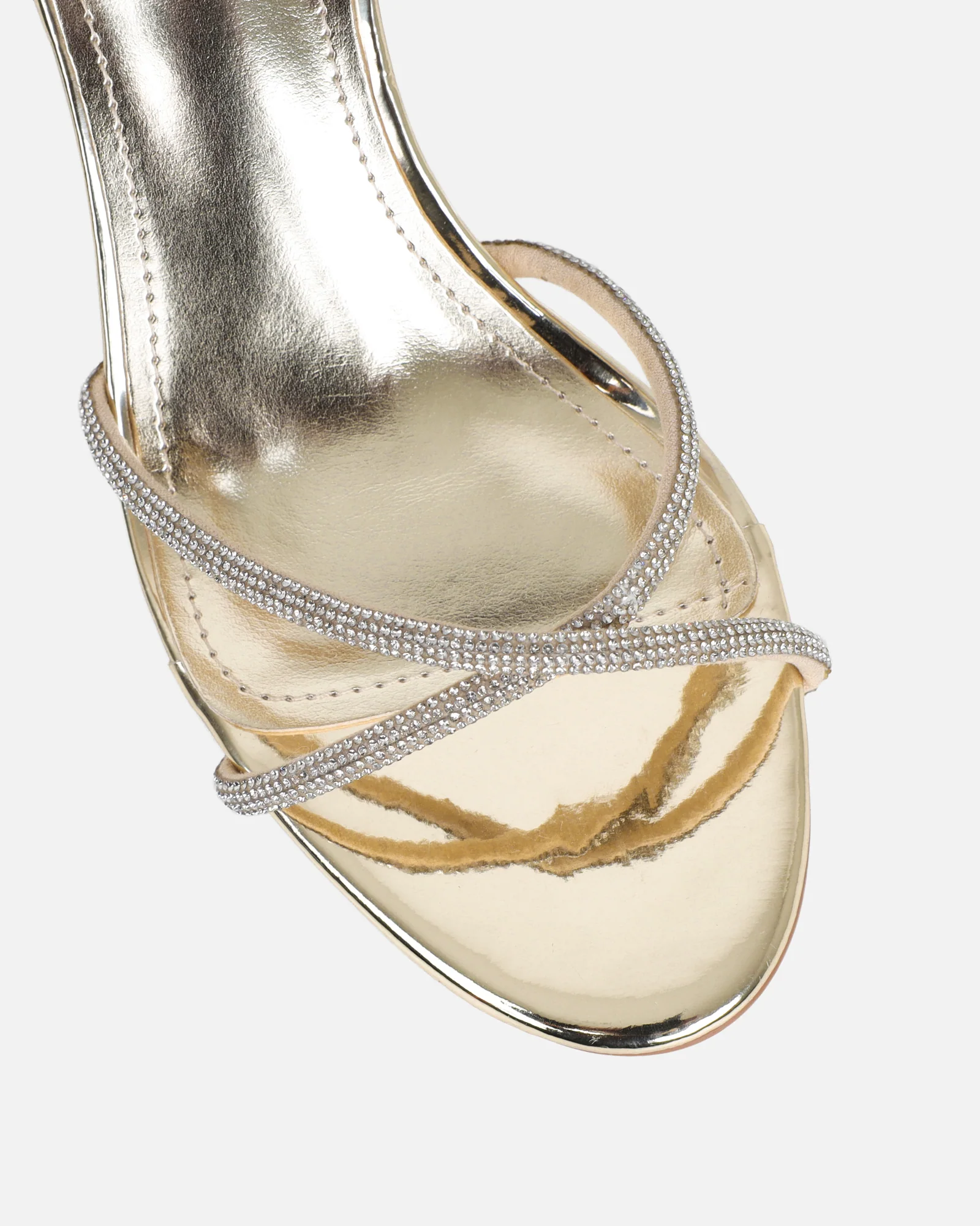 Meesha Gold Mirror Diamante Mid Heel Sandals - Image 4