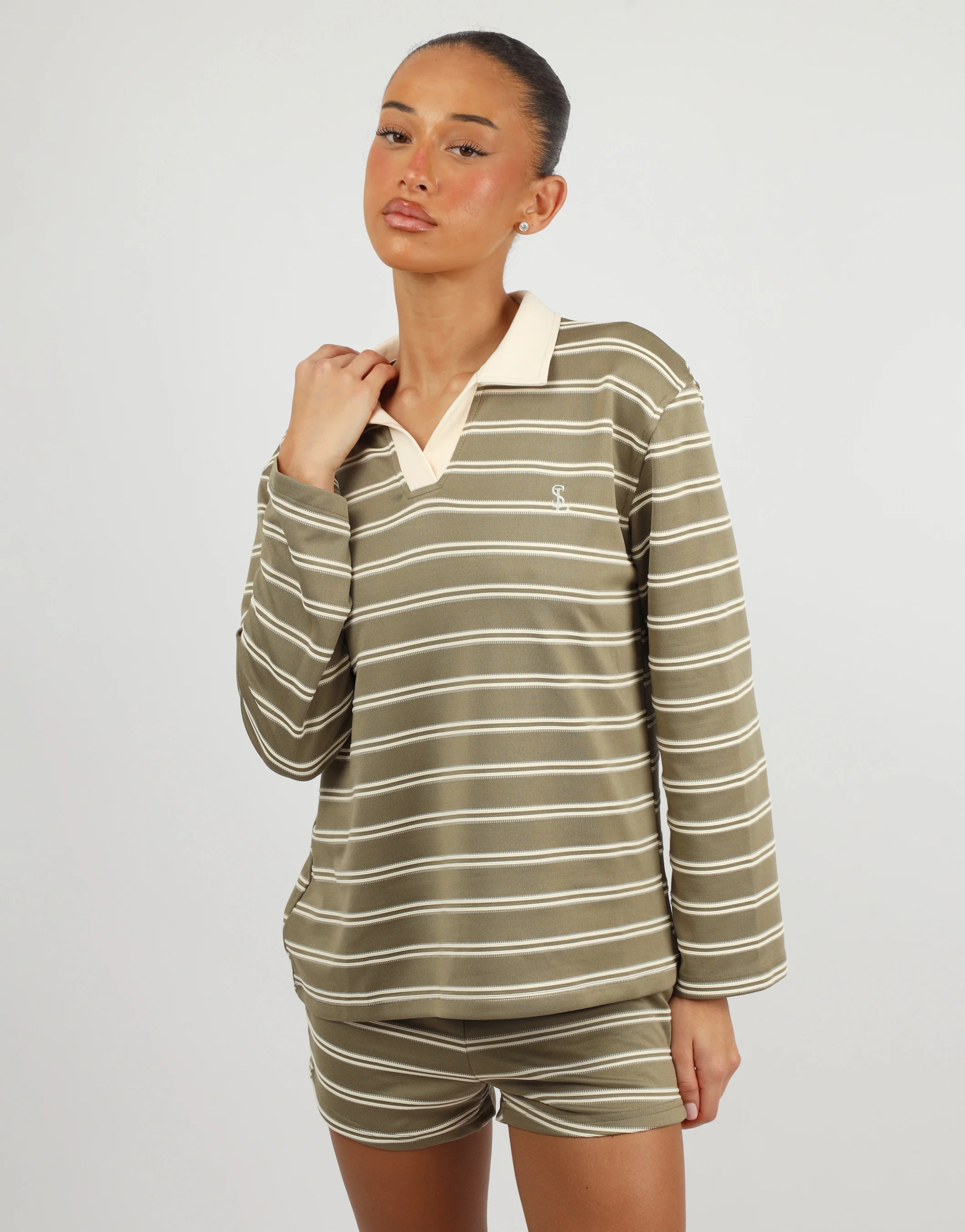 Melrose Simmi Studios Small Stripe Rugby Top In Green - Image 2