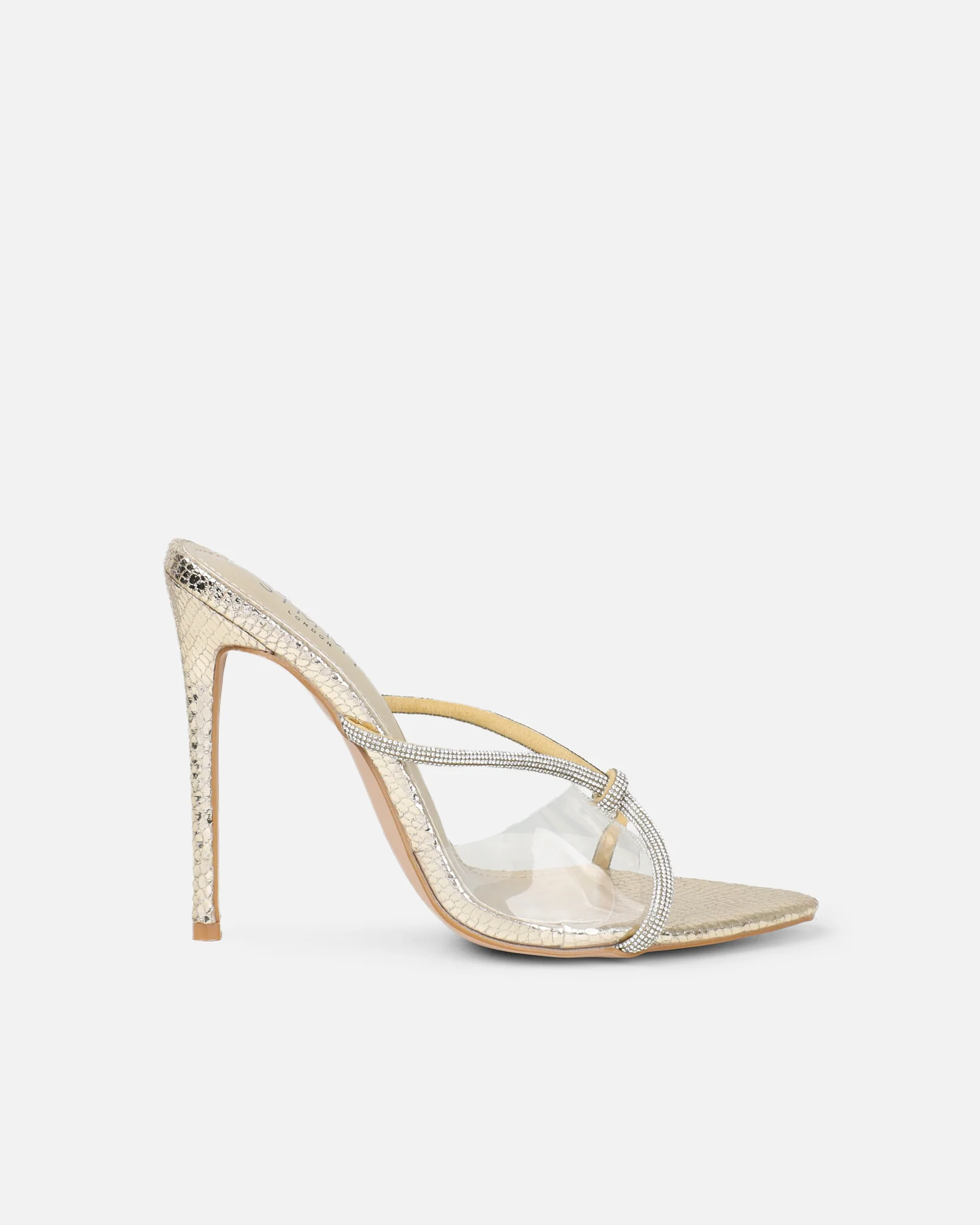 Meriel Gold Snake Effect Stiletto Mules - Image 2